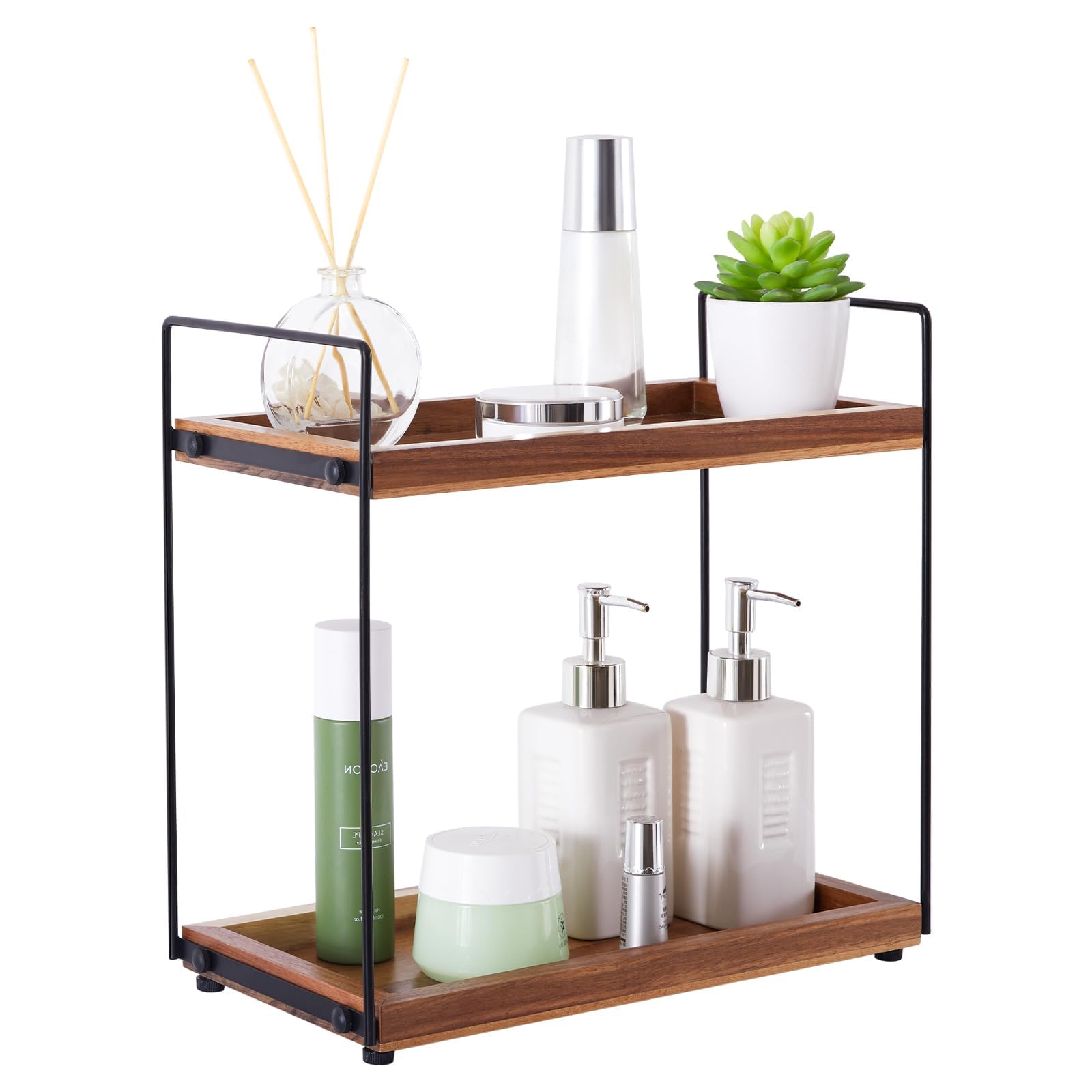 2-Tier Acacia Wood Countertop Organizer for Bathroom, Kitchen & Coffee Bar - Spice Rack, Vanity Shelf & Storage Solution for Countertops, Perfect for Small Space Organization