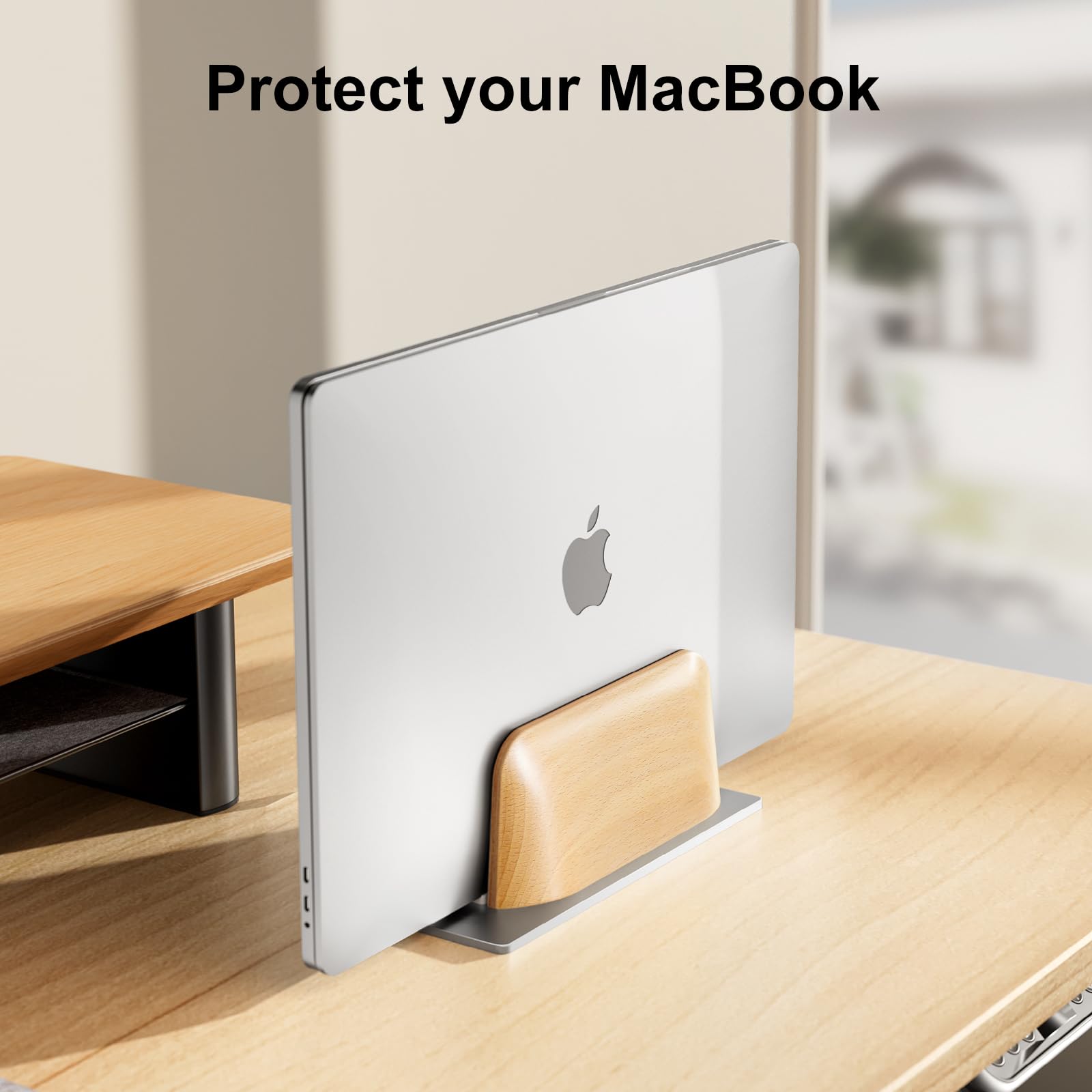 UPERGO Vertical Wooden Laptop Stand Holder for MacBook Pro Air & All Laptops - Space Saving Desktop Organizer for Home Office Workspace