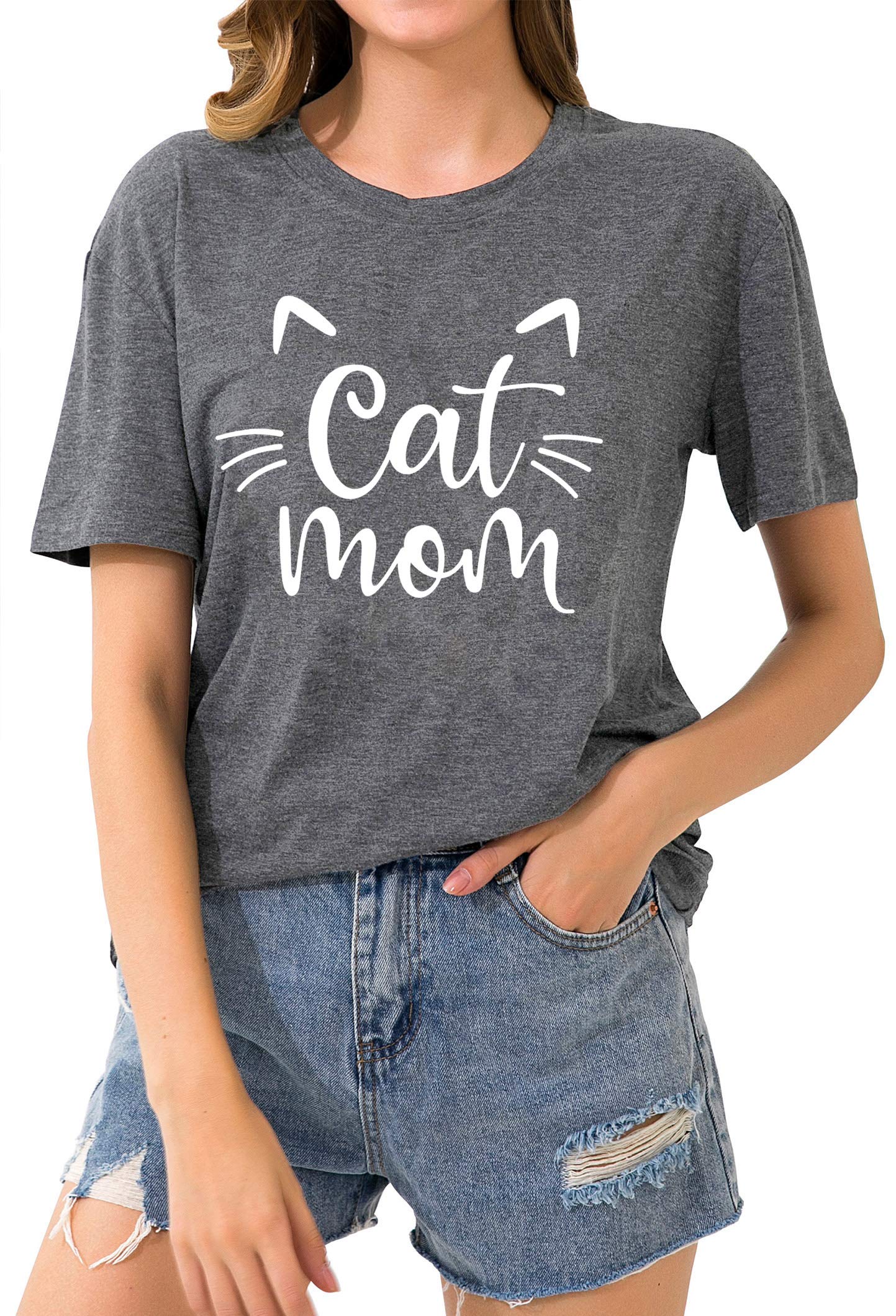 Funny Cat Mom T-Shirts for Women - Cute Cat Mama Graphic Tees - Perfect Pet Lover Gifts for Cat Owners - Great for Casual Wear, Cat Cafes & Birthday Gifts
