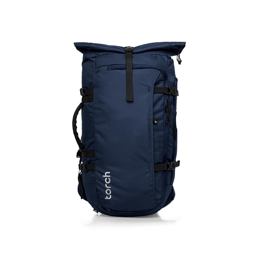 Torch Men's 45L Expandable Travel Backpack - Carry On Airplane Approved Backpack Fits 17 Inch Laptop with Rain Cover - Fujisawa Navy | Perfect for Business Trips, Weekend Getaways & Outdoor Adventures