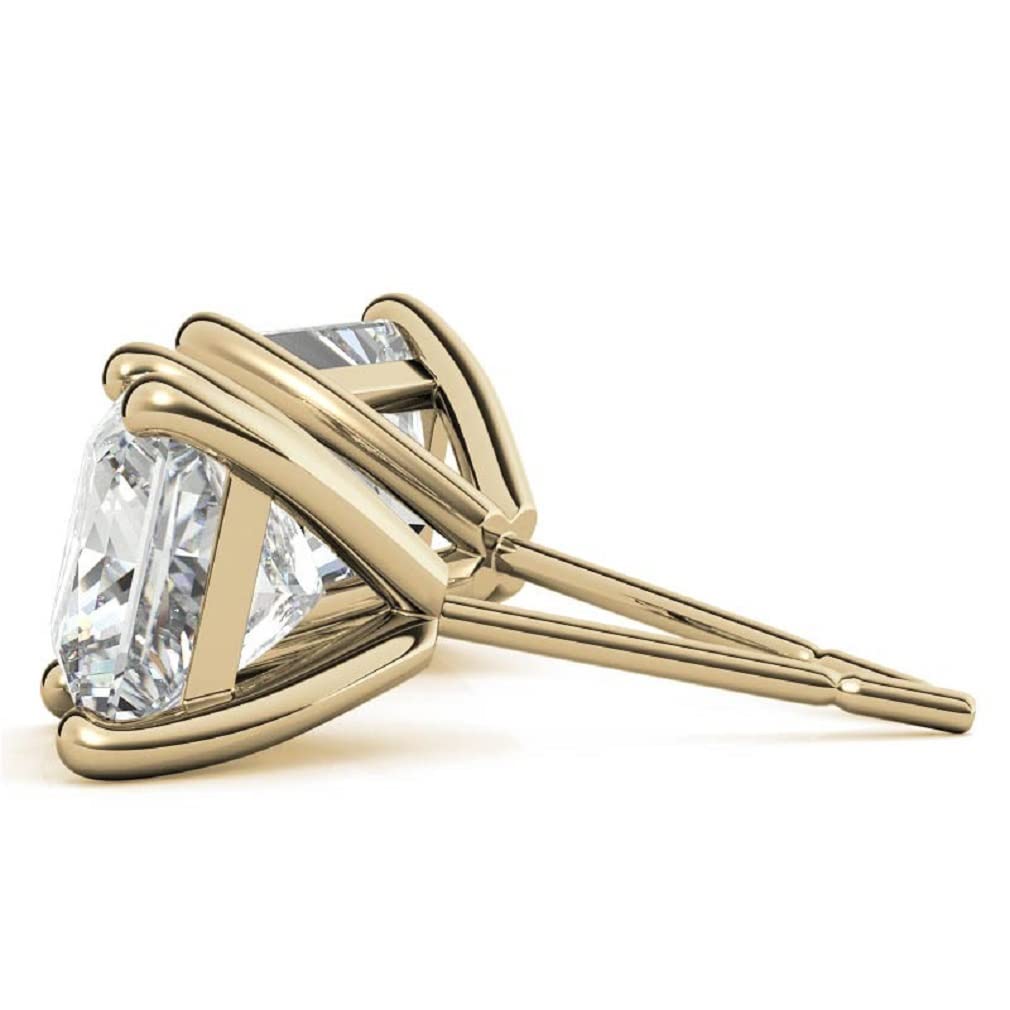 14K/18K Solid Yellow Gold Princess Cut Moissanite Stud Earrings for Women - 6 TCW Solitaire Diamond Earrings, Handmade Wedding & Engagement Gifts with Push/Screw Back Closure - Perfect for Bridal Jewelry, Anniversary Gifts & Everyday Luxury (MDEAR148)