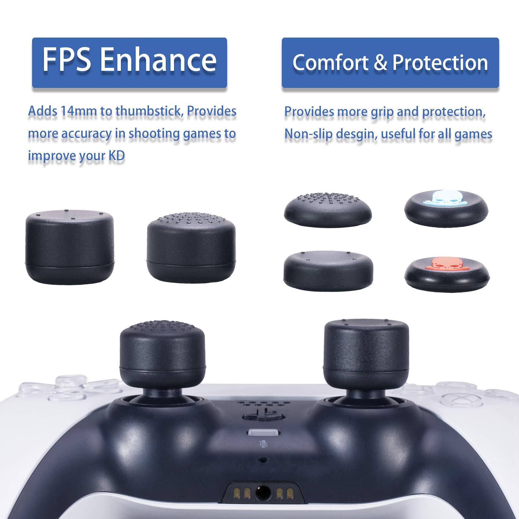 9CDeer 1 x Thick Silicone Protective Cover Skin + 10 Thumb Grips for Playstation 5 / PS5 / Dualsense Controller - Anti-Slip, Scratch Resistant for Enhanced Gaming Comfort