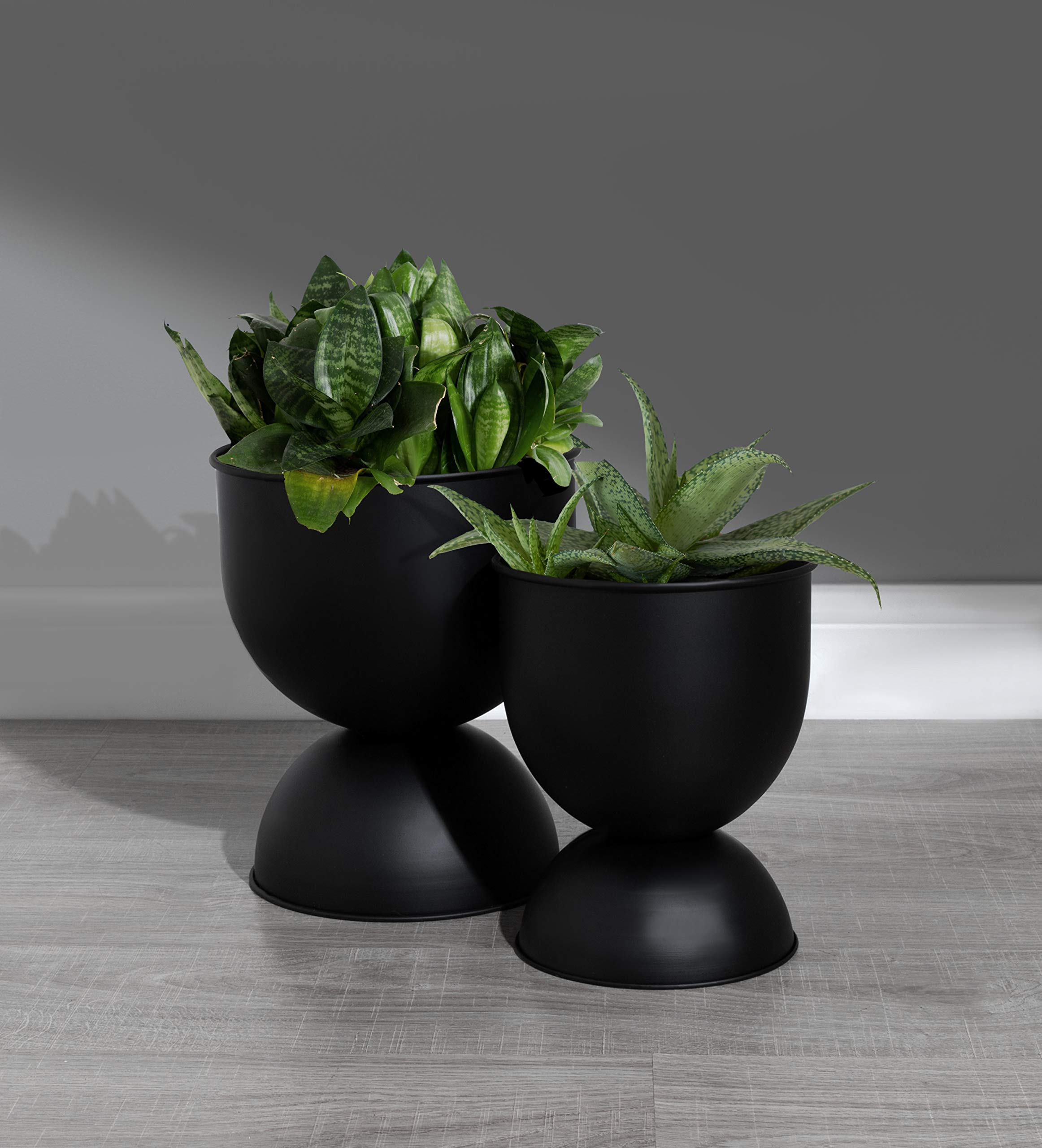 Kate and Laurel Volz Modern Indoor Planter Set of 2 - Black Ceramic Flower Pots for Plants | Stylish Home Decor for Living Room, Office & Shelf Display