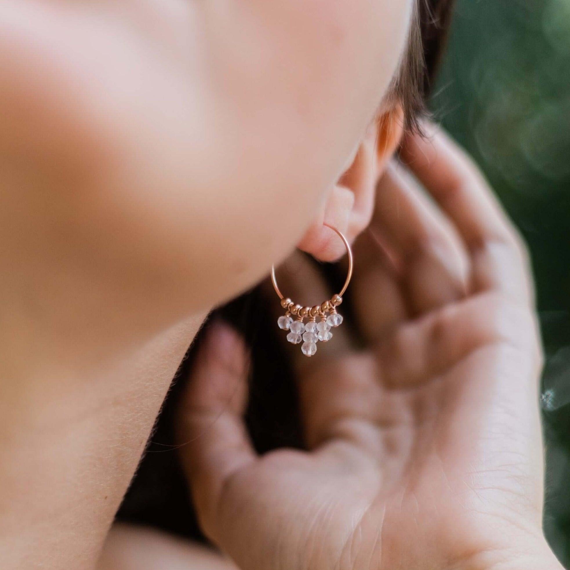 Rose Quartz Statement Hoop Earrings for Women - Elegant Healing Crystal Jewelry for Everyday Wear & Special Occasions