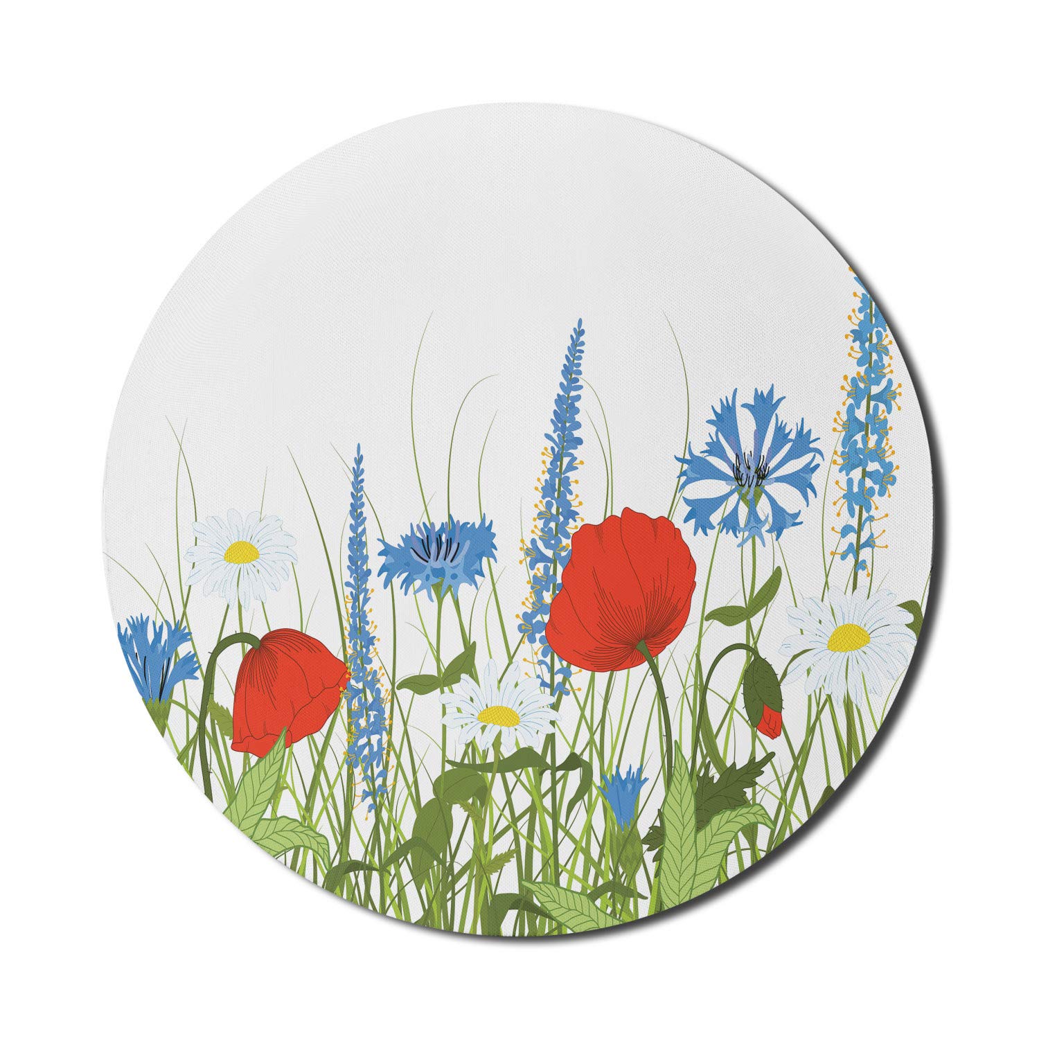 Ambesonne Spring Floral Mouse Pad - Bloomed Poppy & Chamomile Wild Herbs Design, Non-Slip Thick Rubber Gaming Mousepad, 8 Inch Round for PC Laptop Computer - Perfect for Office, Gaming & Home Workspace (Apple Green & Azure Blue)