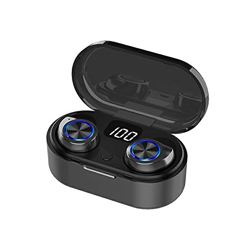 STETS TW80 True Wireless Earbuds Bluetooth 5.0 Headphones with Wireless Charging Case, IPX5 Waterproof Sport Earbuds, LED Battery Display, Touch Control & Built-in Mic - Perfect for Running, Gym Workouts & Travel (Black)