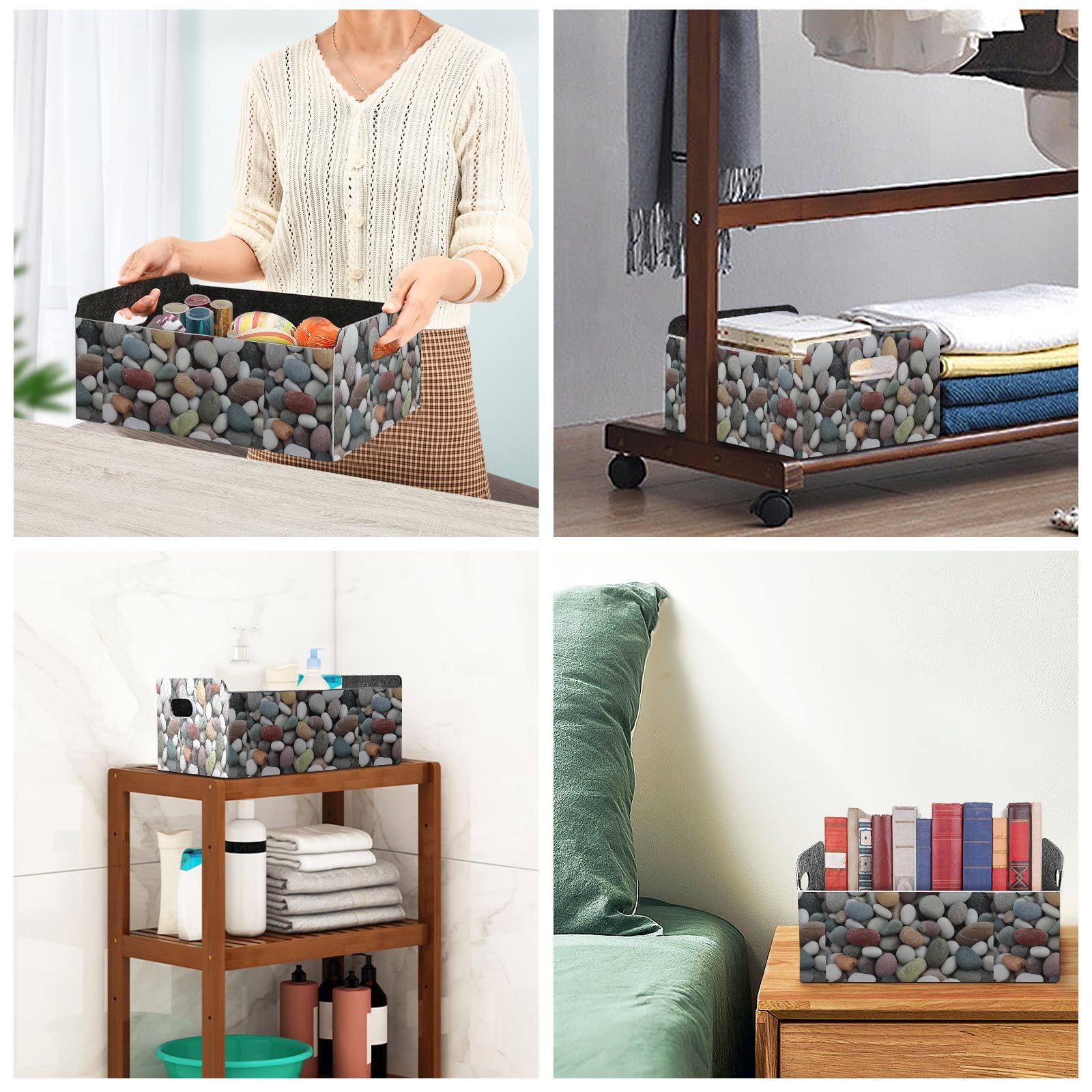 Stylish Rectangular Desk Organizer Tray with Pebble Texture - Felt Cloth Jewelry & Vanity Storage, Detachable & Foldable for Countertop, Tissues & Valet Use - Perfect for Home Office, Bathroom & Dressing Table Organization