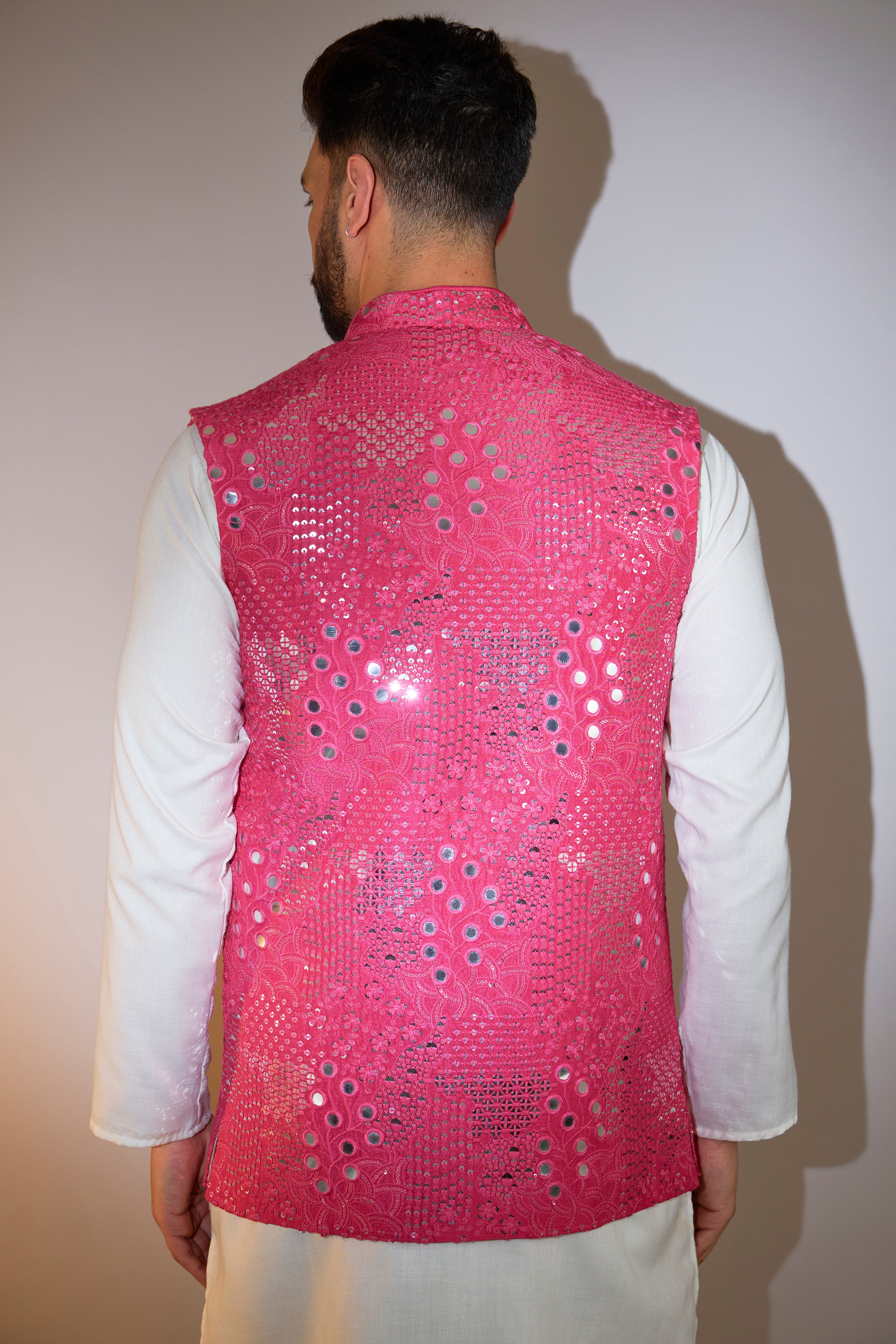Hot Pink Short Mirror Work Jacket for Women - Stylish & Trendy Outerwear for Parties, Festivals & Night Out