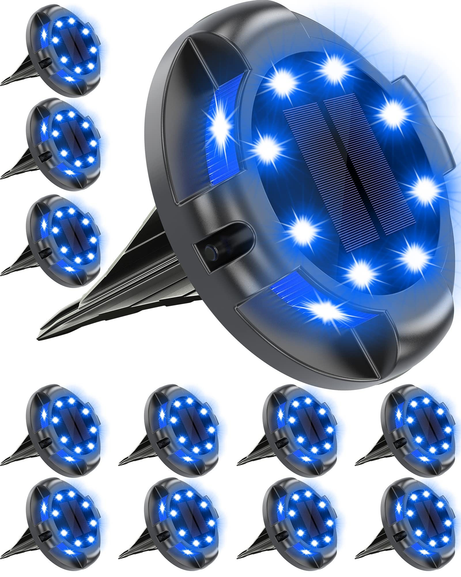 12 Pack Solar Pathway Lights Outdoor - Waterproof Blue LED Walkway Lights for Yard, Garden, Halloween Decor | Solar Powered Uplight & Sidelight for Driveway, Patio, Lawn & Landscape Lighting