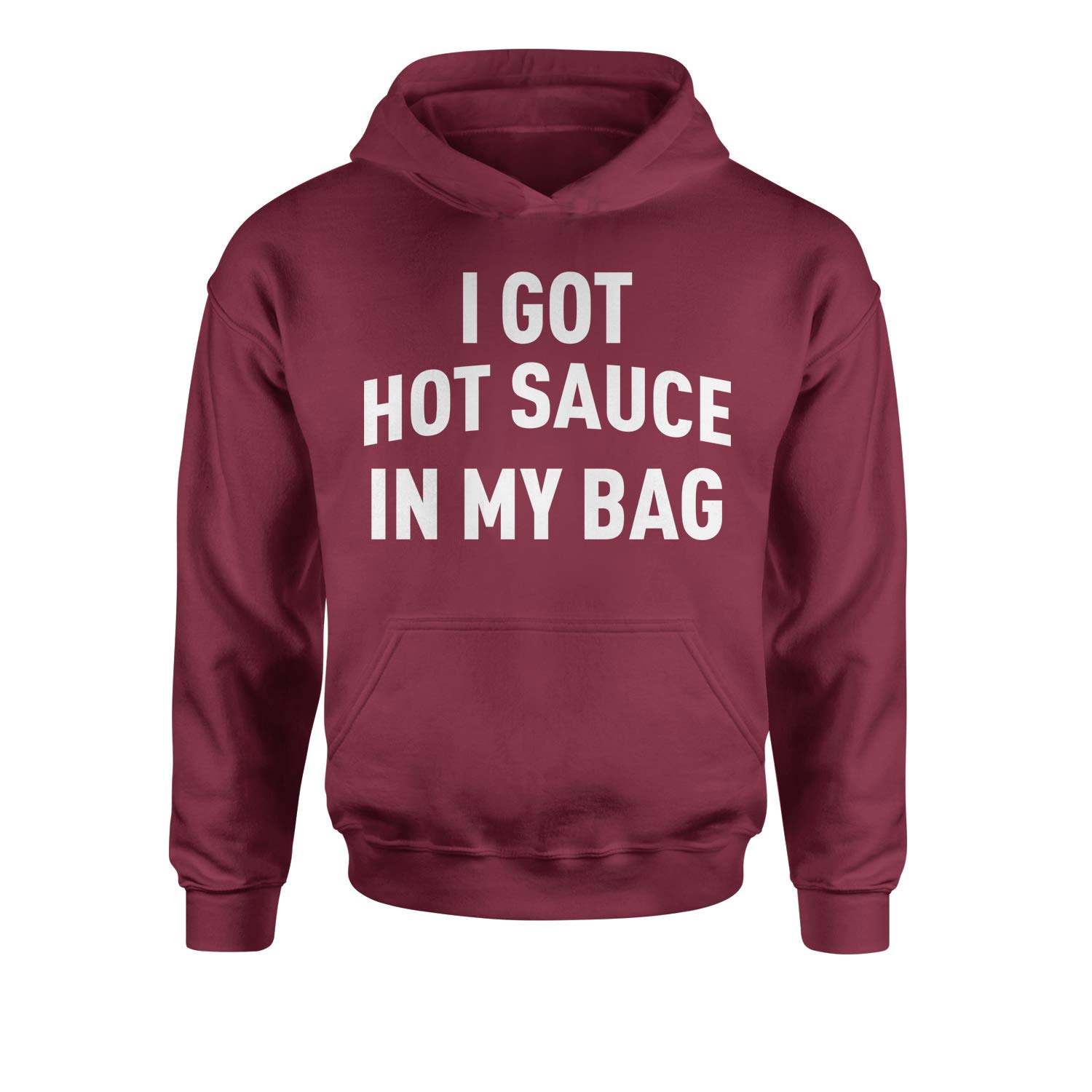 Youth Hoodie with 'I Got Hot Sauce In My Bag' Print - Large Size Maroon Color for Streetwear & Casual Outfits