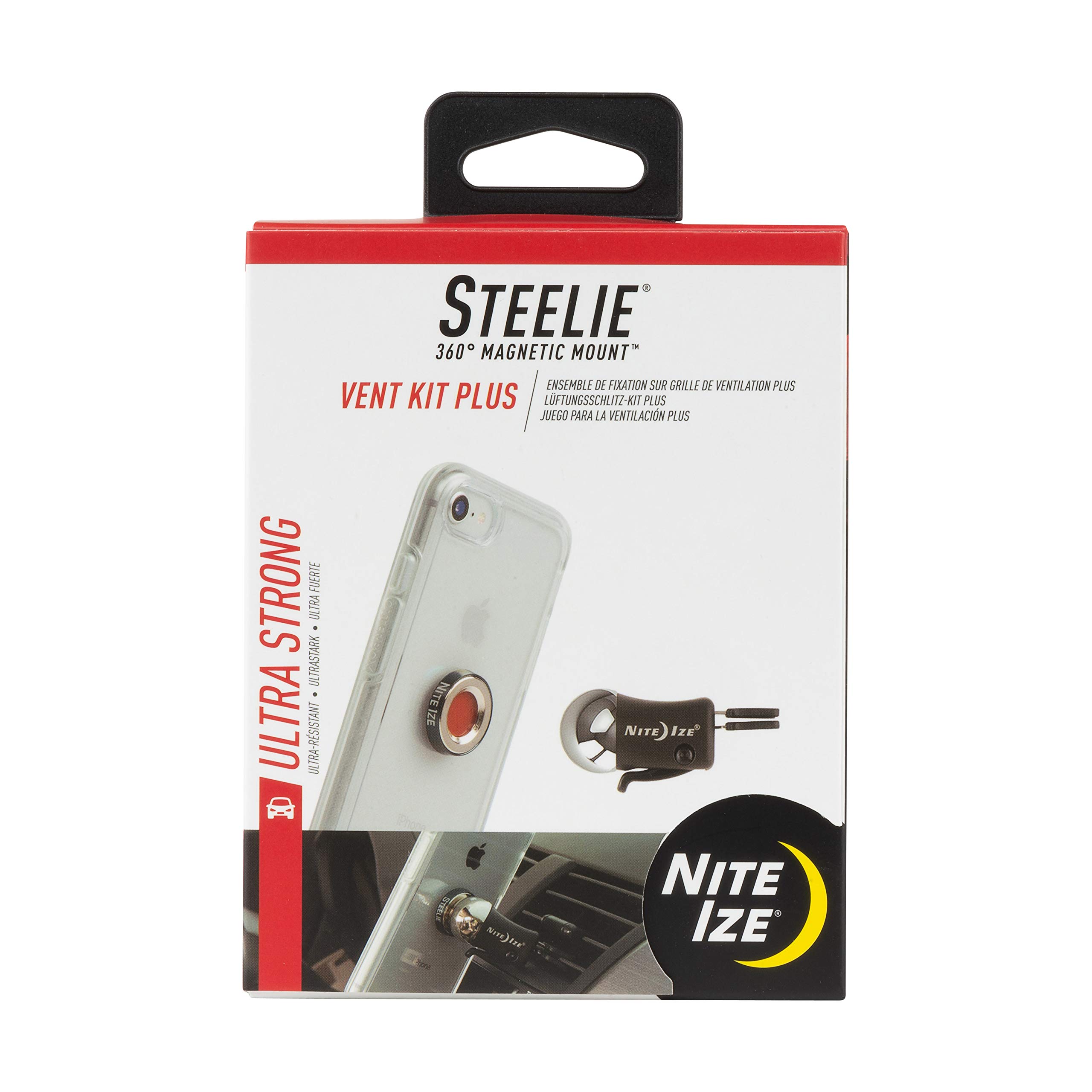 Nite Ize Steelie Vent Mount Kit Plus - Magnetic Car Phone Holder for iPhone & Android, 2X Stronger Grip, Reusable Magnet Adapter - Perfect for Hands-Free Driving & GPS Navigation