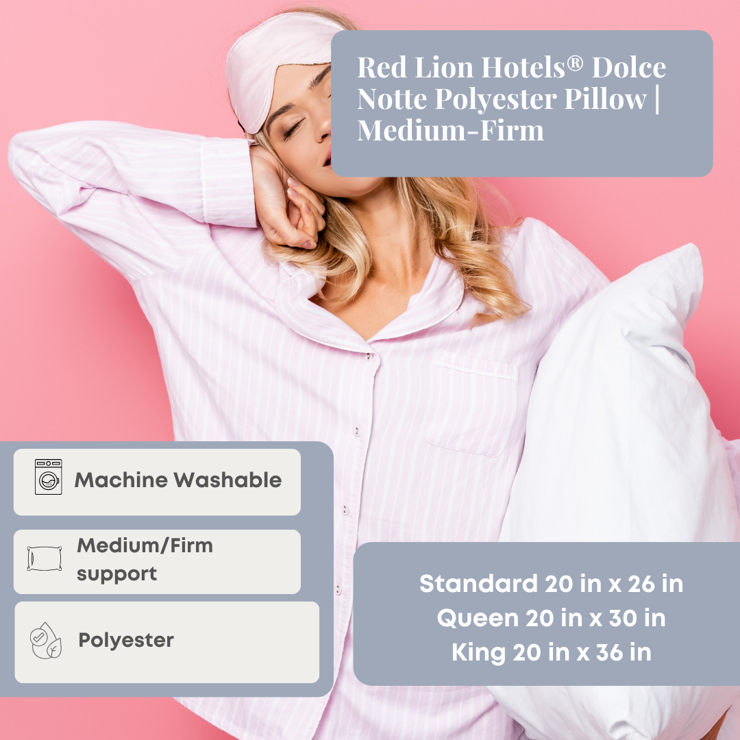 Red Lion Hotels® Dolce Notte Medium Firm Polyester Pillow - Hotel Quality Comfort for Home, Travel & Guest Rooms