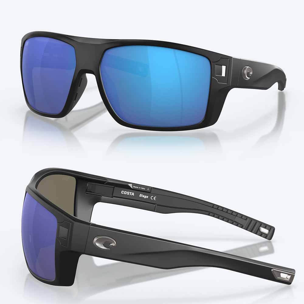 Costa Diego Matte Black Frame Sunglasses - Polarized UV Protection for Men & Women - Perfect for Driving, Beach, and Outdoor Activities