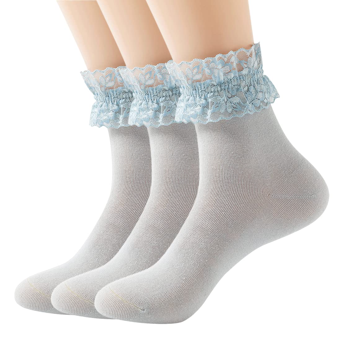 SEMOHOLLI Women's Lace Ankle Socks - Ruffle Frilly Cotton Dress Socks for Women & Girls - Breathable Comfortable Anklet Socks for Daily Wear, Work, Parties & Special Occasions