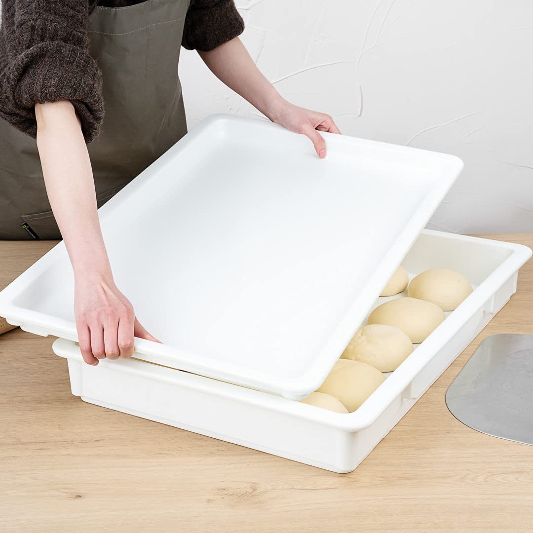 26 x 18 x 3 Inch White Plastic Proofing Box - Stackable Pizza Dough Riser with Lid (Sold Separately), Dishwasher Safe & Durable for Home Bakeries, Restaurants & Commercial Kitchens - Perfect for Bread, Pastry & Pizza Dough Proofing