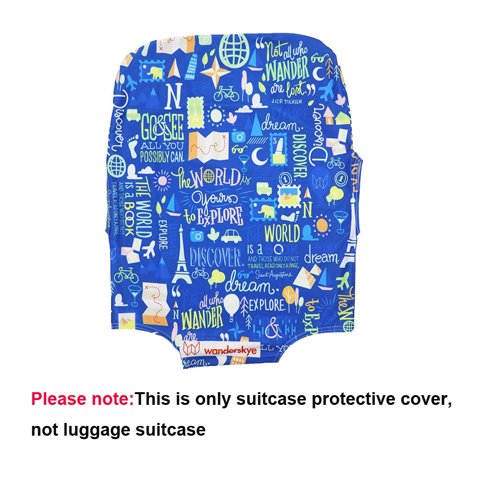 Elastic Travel Luggage Cover - Universal 19''-32'' Suitcase Protector for Airlines, Blue Graffiti Design, Size S - Perfect for Air Travel, Vacation & Business Trips