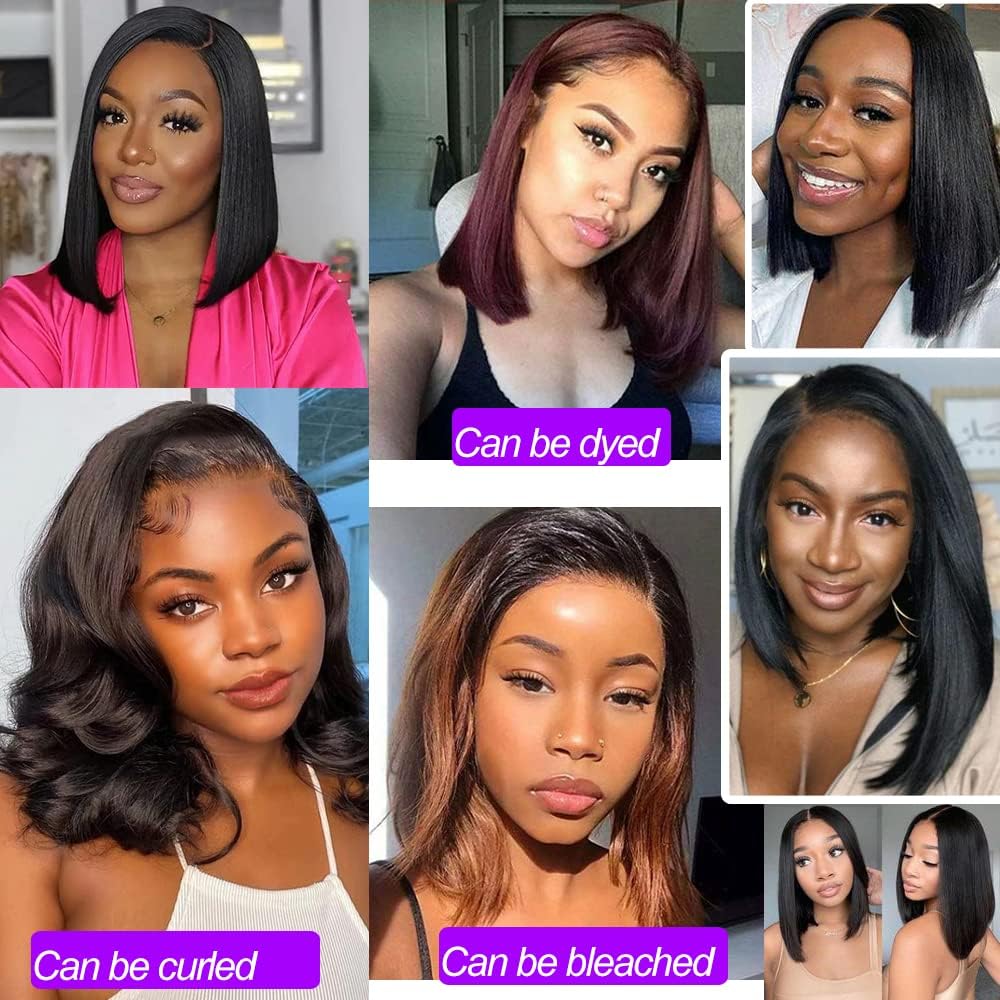 14 Inch Brazilian Remy Human Hair U Part Wig - Straight Bob Wig for Black Women | Clip-in Hair Extensions (Natural Black) | Perfect for Daily Wear, Parties & Special Occasions
