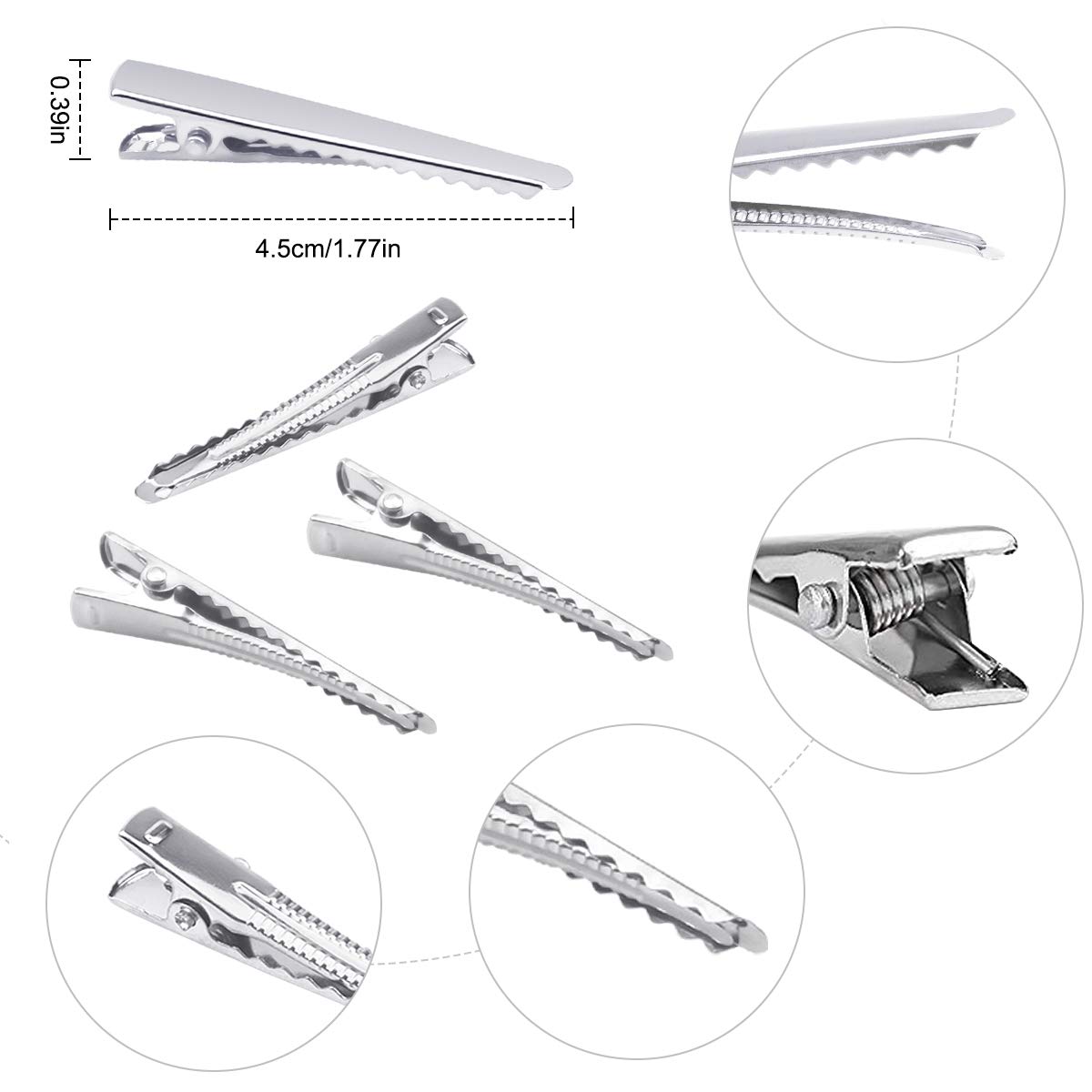 100pcs Silver Metal Alligator Hair Clips - 45mm Single Prong Teeth DIY Non-slip Hair Barrettes for Women & Girls | Perfect for Braids, Ponytails & Updos