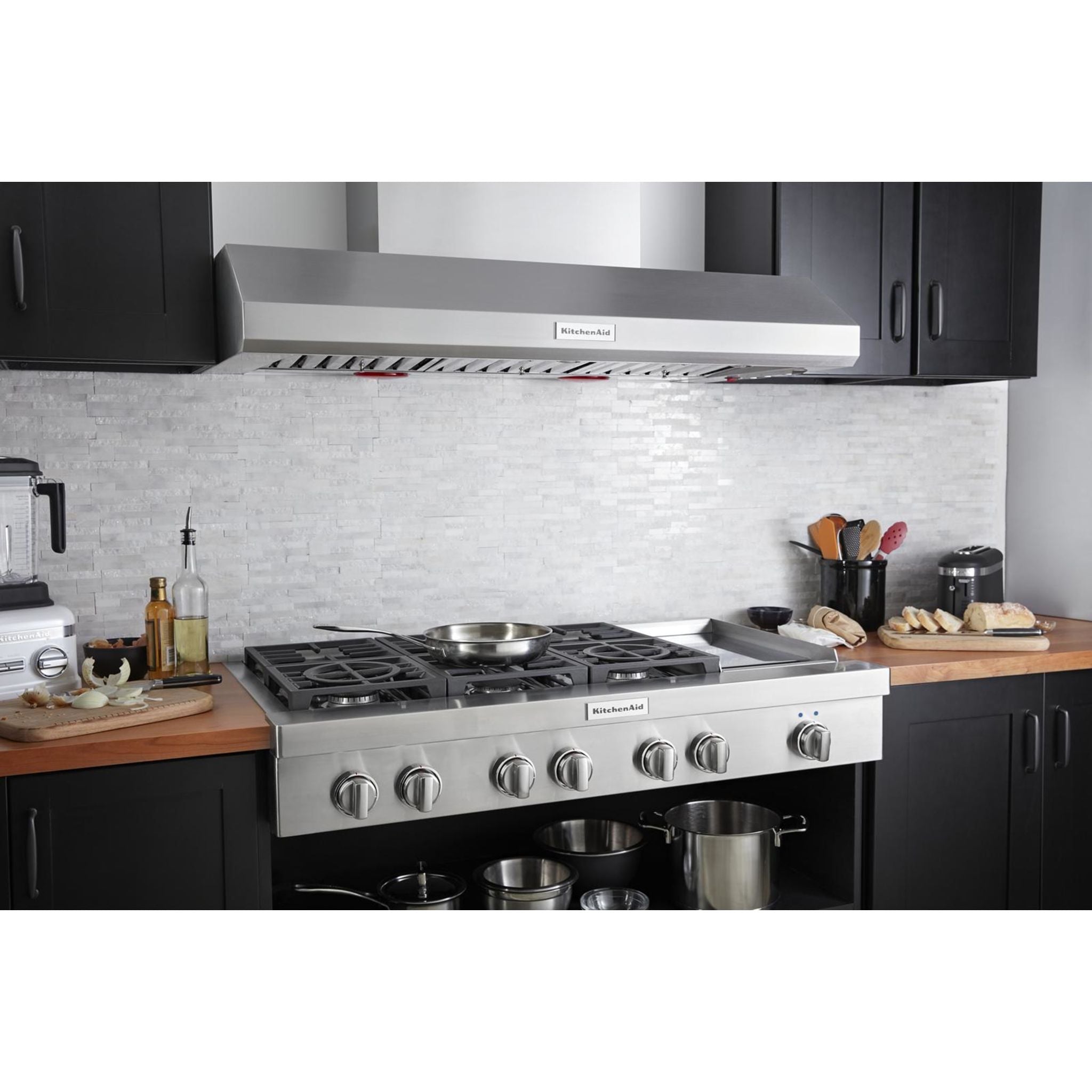 KitchenAid 48 Inch 5 Burner Gas Cooktop with Continuous Grates - Stainless Steel (KCGC558JSS) | Perfect for Home Chefs & Modern Kitchens