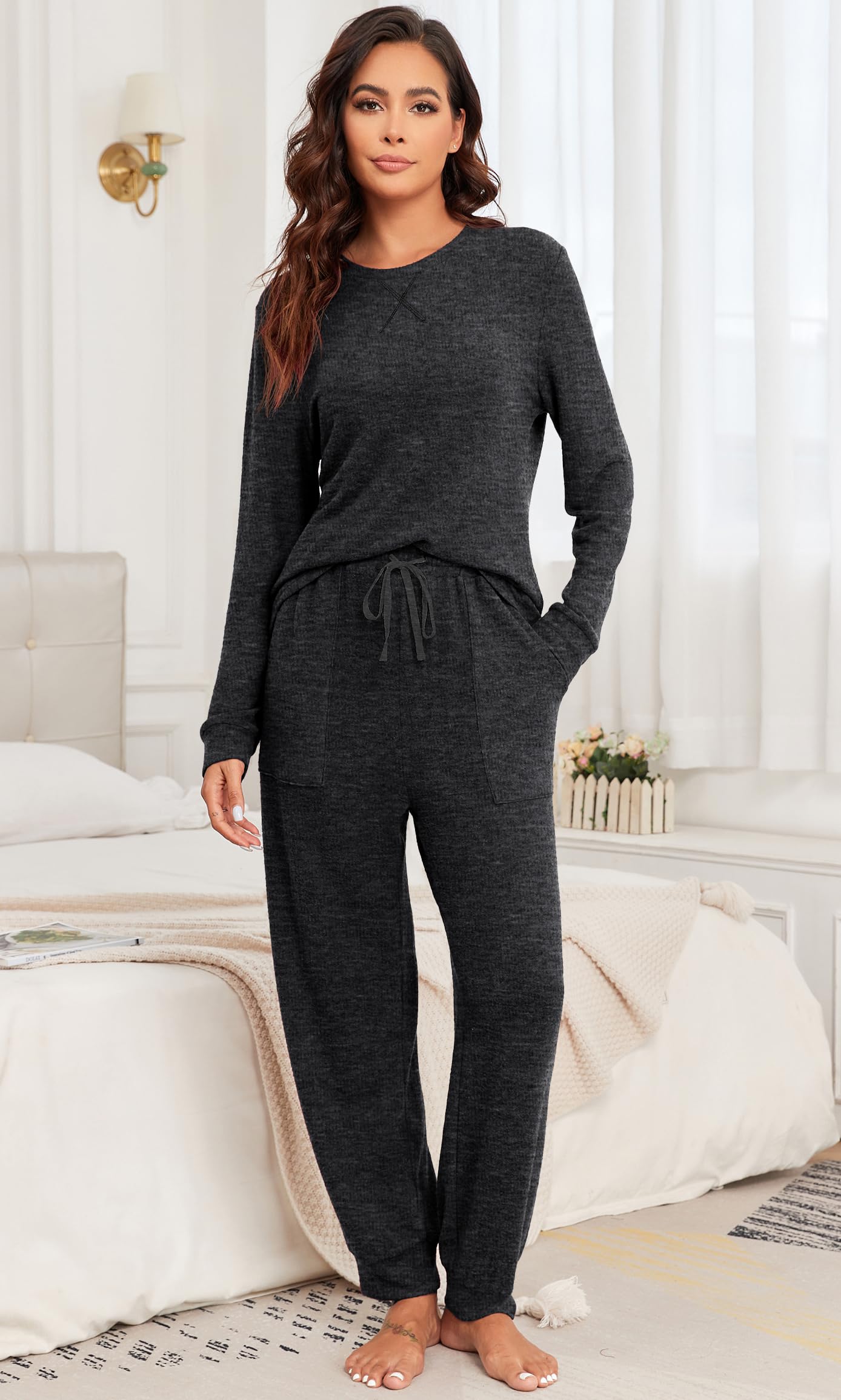 PrinStory Women's Long Sleeve Pajama Set - Soft 2-Piece Lounge Wear with Pockets | Cozy Sleepwear & Home Loungewear for Relaxing Evenings