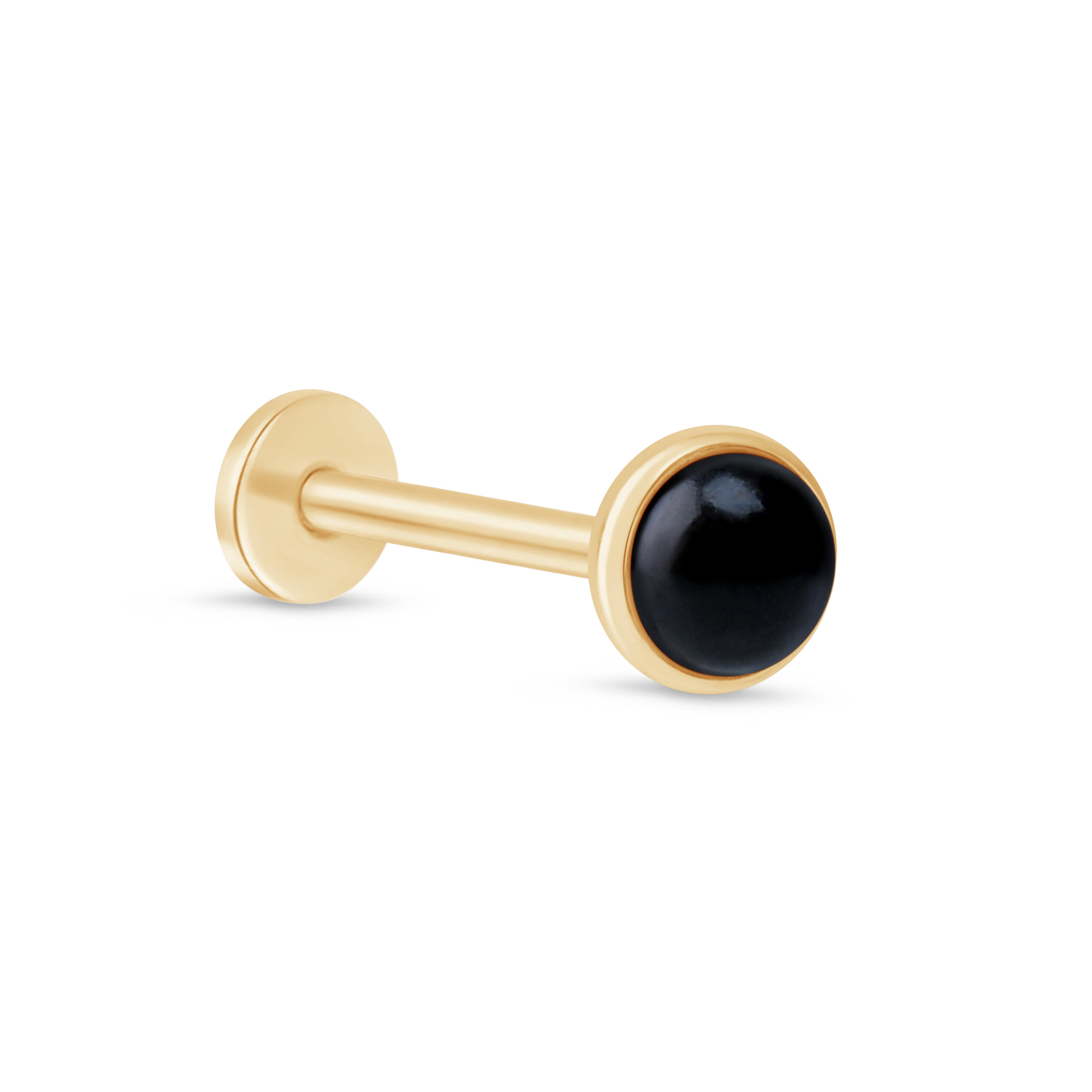 14K Yellow Gold Round Cabochon Black Onyx Stud Earrings - Flat Back Bezel Set for Everyday Wear, Gift Giving & Special Occasions