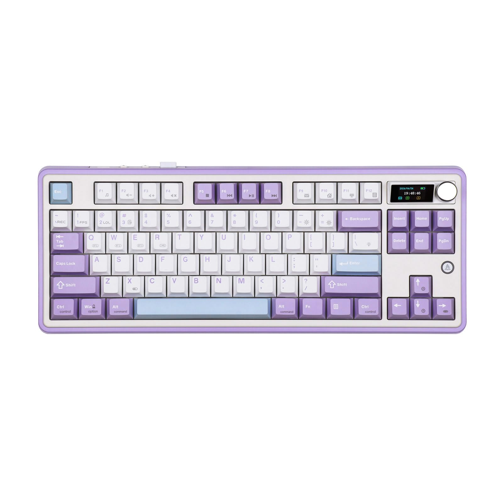 AJAZZ AK870 87-Key Wireless Mechanical Gaming Keyboard - Hot-Swappable Screen & Knob, Bluetooth 5.0/2.4GHz/USB-C, Gasket Mount with 5-Layer Padding for Windows/Mac (Purple, Hyacinth Switch) - Perfect for Esports, Office Work & Streaming