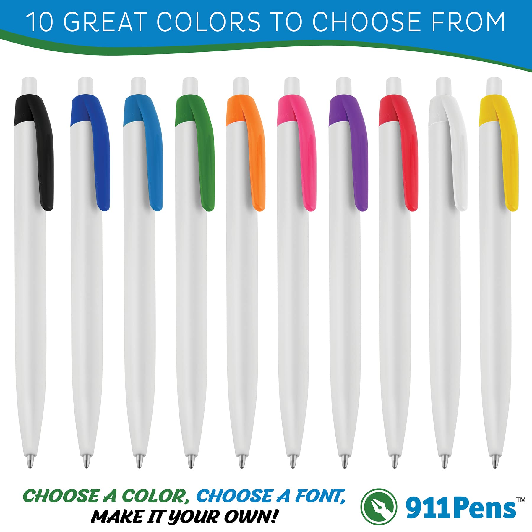 100 Custom Printed Light Blue Ballpoint Pens - Personalized with Your Logo & Text - USA Made - Bulk Promotional & Office Writing Pens for Business Gifts, Events & Branding