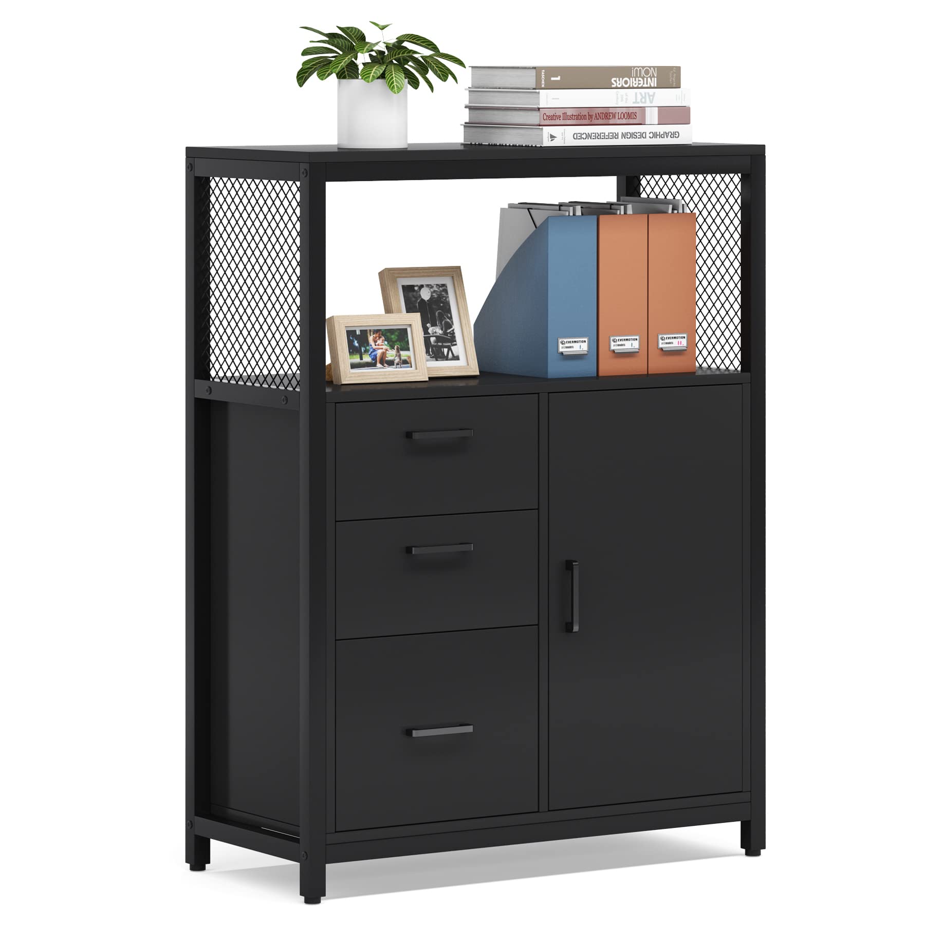 Tribesigns 3-Drawer File Cabinet with Open Shelves - Large Lateral Filing Cabinet for Letter Size Documents, Home Office Storage Organizer & Printer Stand - Perfect for Office Organization & Workspace Storage Solutions