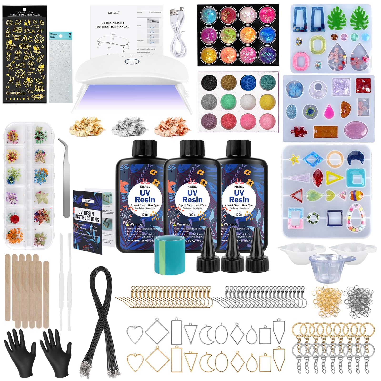 300g UV Resin Jewelry Making Kit - Crystal Clear DIY Resin Starter Kit with UV Light & Molds for Keychains, Earrings, Pendants - Perfect for Crafting, Gift Making & Home Decor Projects