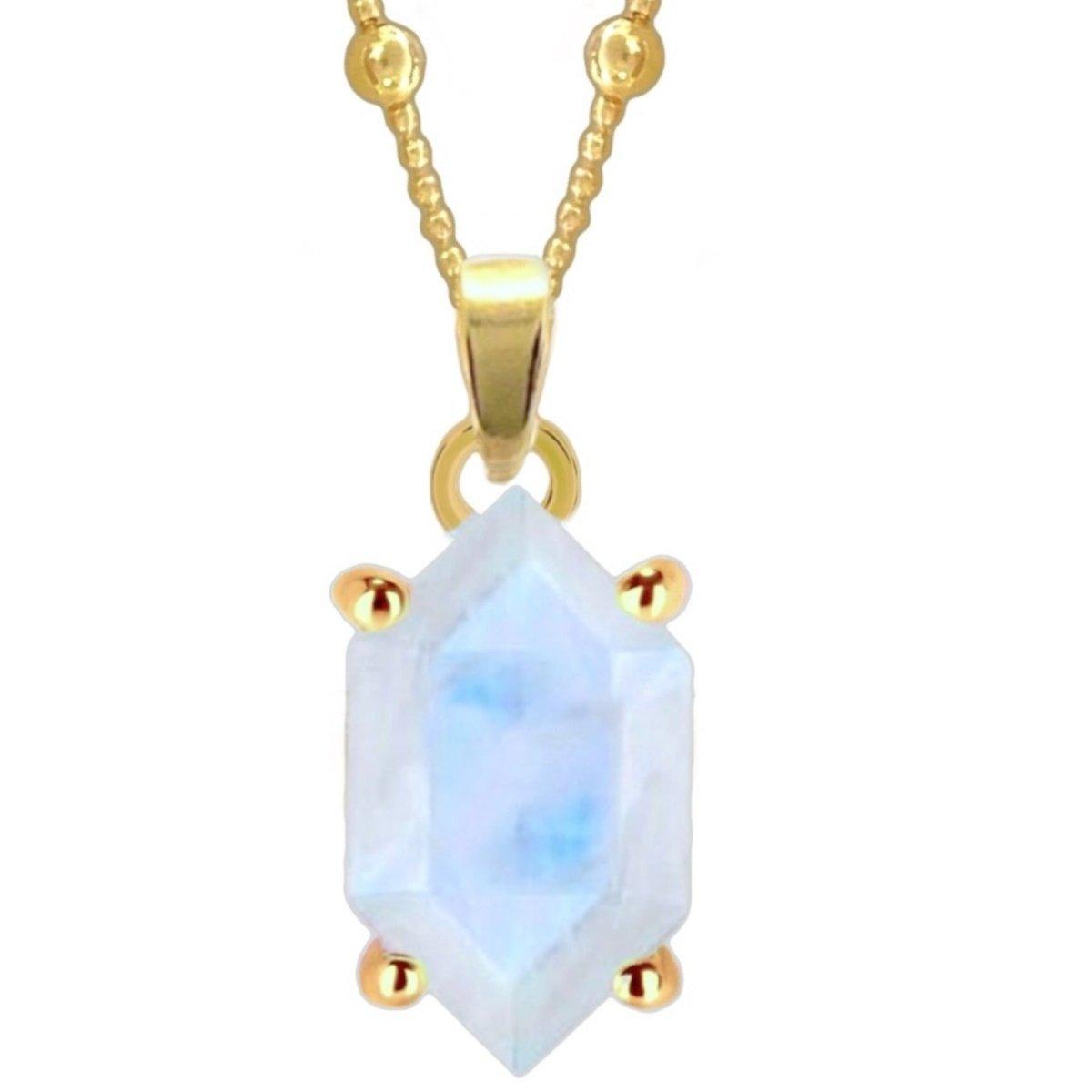 Hexagon Gold Moonstone Necklace for Women - Elegant Healing Crystal Jewelry for Everyday Wear, Meditation & Spiritual Gifts