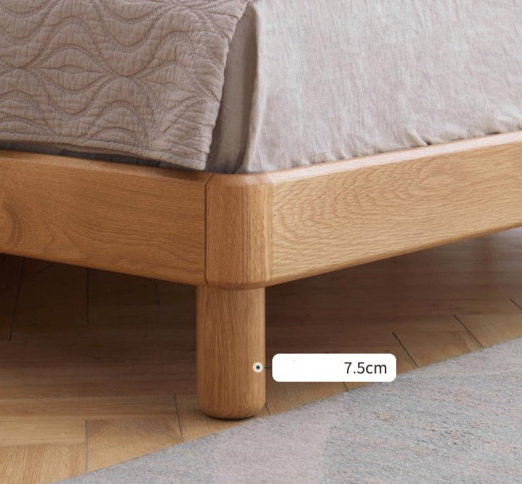 Solid Oak Wood Platform Bed with Bookshelf Headboard - Modern Bedroom Furniture for Small Spaces & Cozy Reading Nook