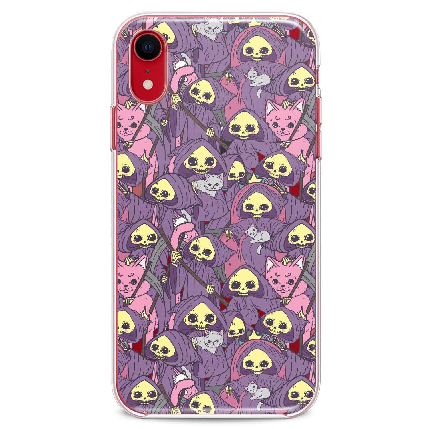 Premium TPU Phone Case for iPhone 16/15/14/13/12/11 Pro Max/Plus/Mini/XS/XR/X/8+/7/6/5/SE - Slim Flexible Clear Silicone Cover with Grim Reaper & Cute Cat Designs - Lightweight Protective Case for Daily Use, Work & Travel