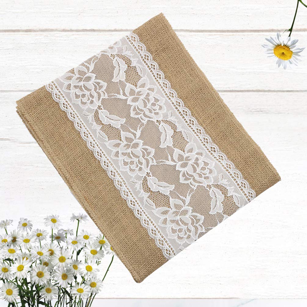 Amosfun 1pc Natural Jute Lace Table Runner for Christmas, Wedding, Home Decor - Macrame Linen Tablecloth & Table Flag - Perfect for Dining Tables, Buffets, and Party Decorations