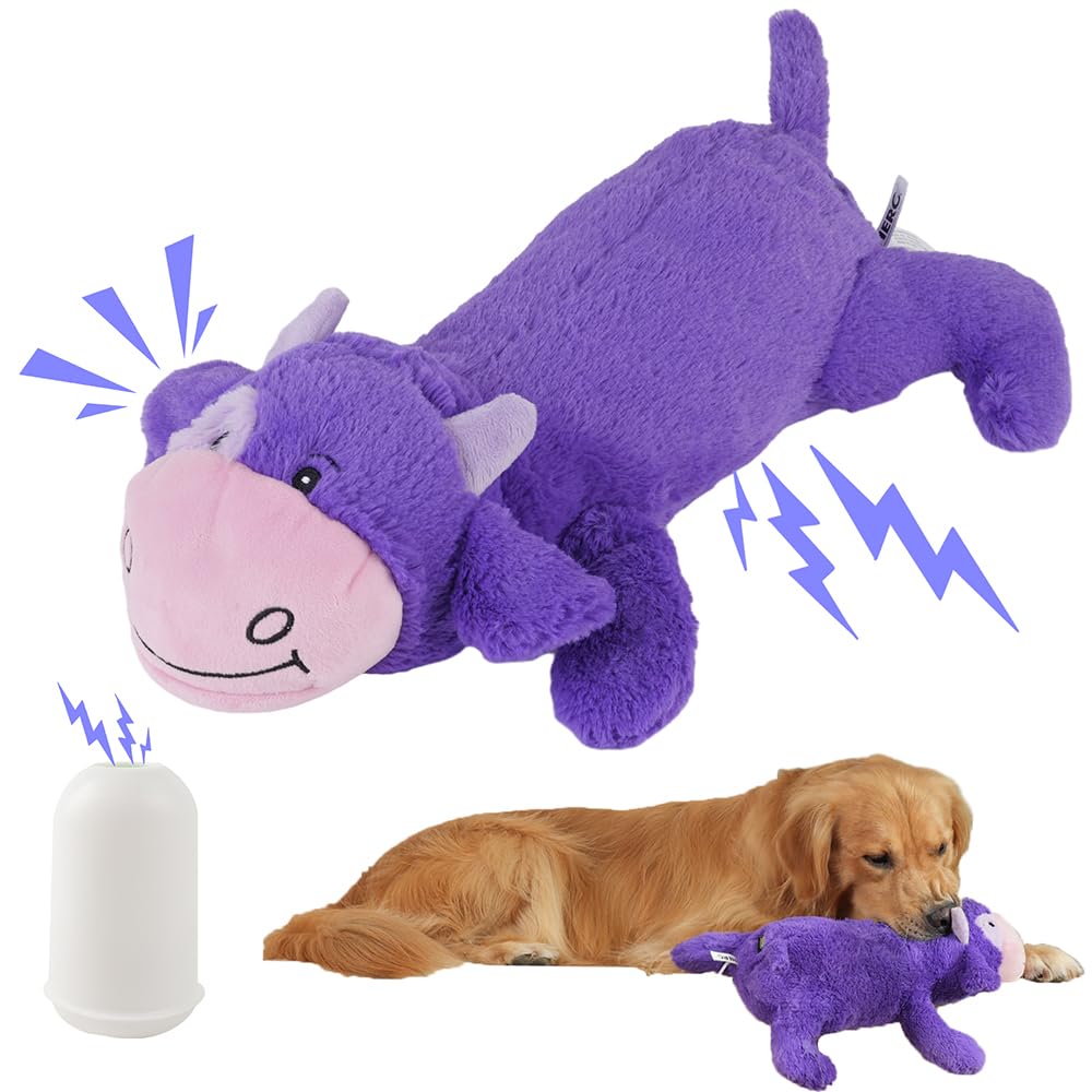 Hero Giant Chuckles Plush Dog Toy with Grunt Squeaker - Extra Large Durable Squeaky Dog Chew Toy in Cow Pattern - Perfect for Aggressive Chewers & Playtime Fun