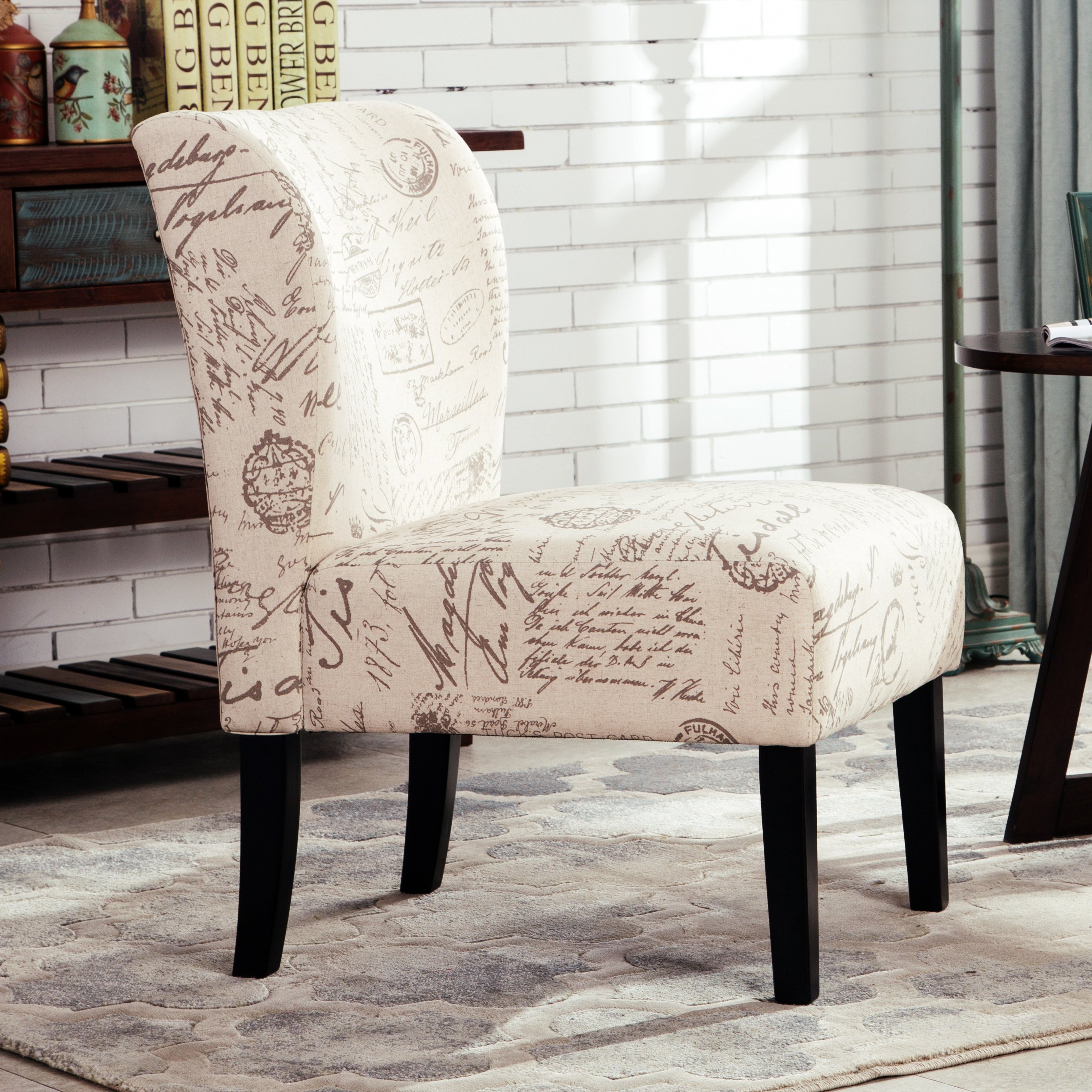 Roundhill Furniture Capa Print Fabric Armless Contemporary Accent Chair - Modern Armless Lounge Chair with Script Design for Living Room, Bedroom & Office Decor