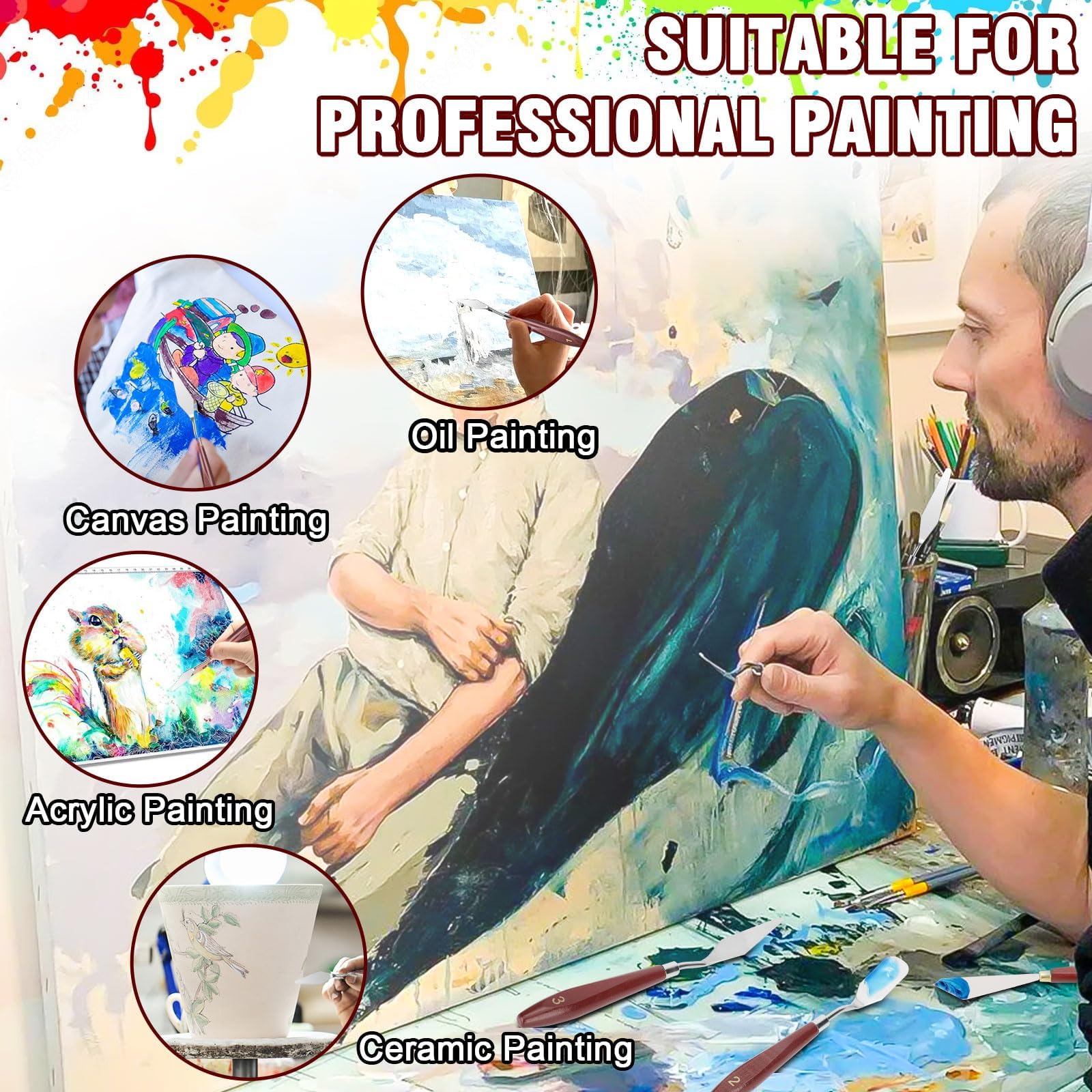 EEEKit 7-Piece Stainless Steel Palette Knife Set - Professional Artist Spatula Tools for Oil, Acrylic & Canvas Painting - Perfect for Mixing, Blending & Creating Texture in Art Studio