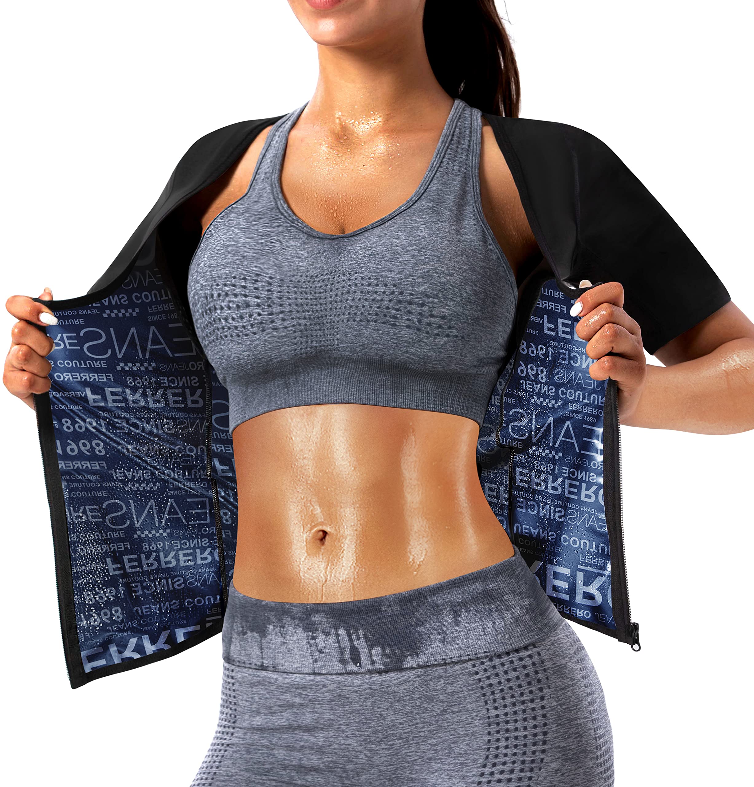 Best Sauna Shirt for Women - Weight Loss Sauna Suit with Waist Trainer & Sweat Vest - Workout Body Shaper with Zipper for Gym, Running & Hot Yoga
