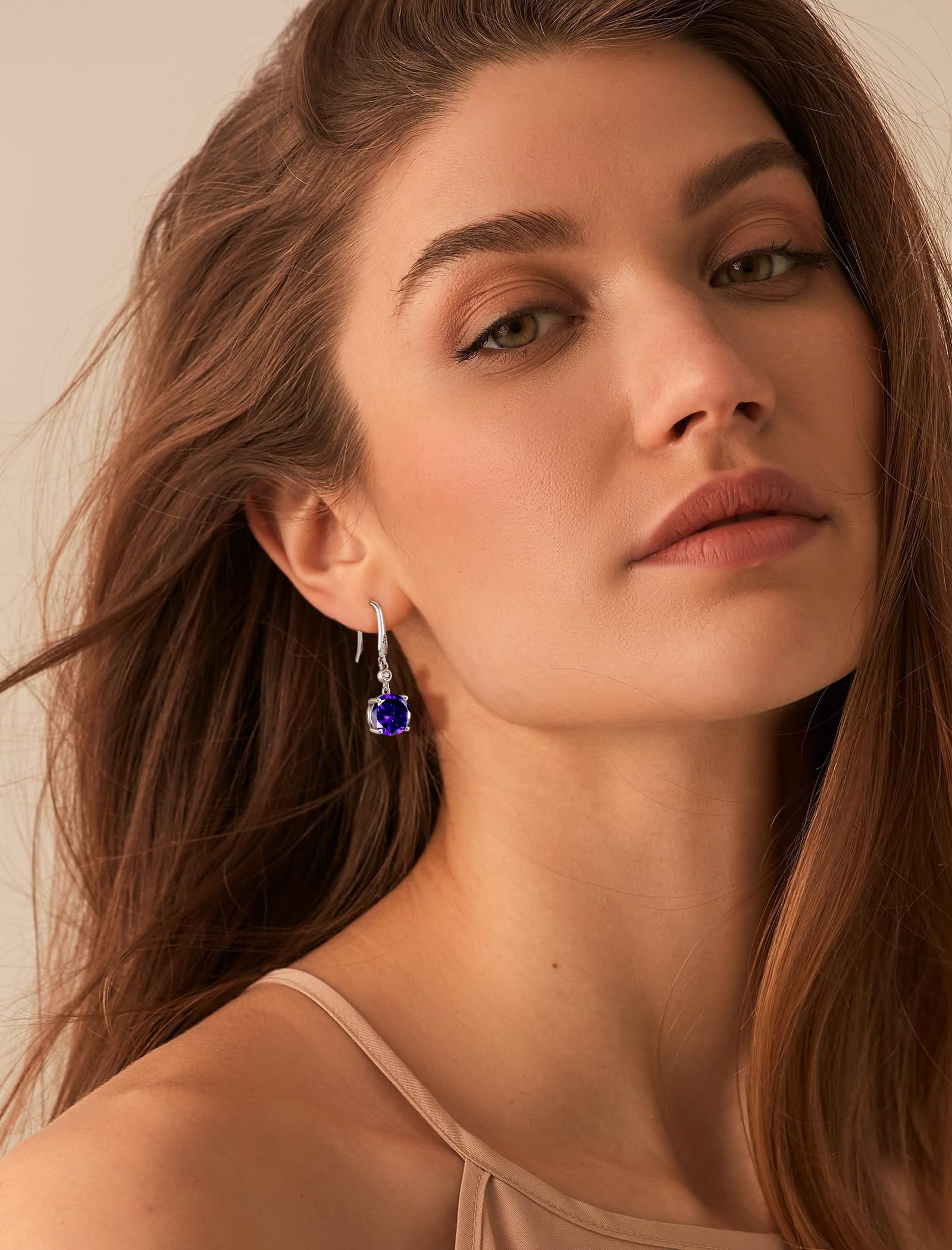 Sterling Silver Solitaire Drop Earrings with Round Birthstone - Dangle Hook Jewelry for Women | Perfect for Gifts, Parties & Everyday Wear