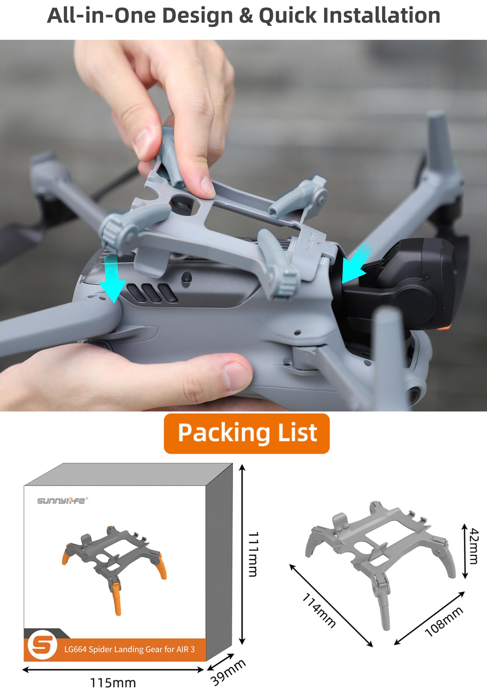 DJI Air 3 Landing Gear Stand - Tripod Extension Leg Height Protector Accessories (Orange) | Compatible with DJI Air 3 Drone | Enhanced Stability for Outdoor Aerial Photography & Smooth Landing