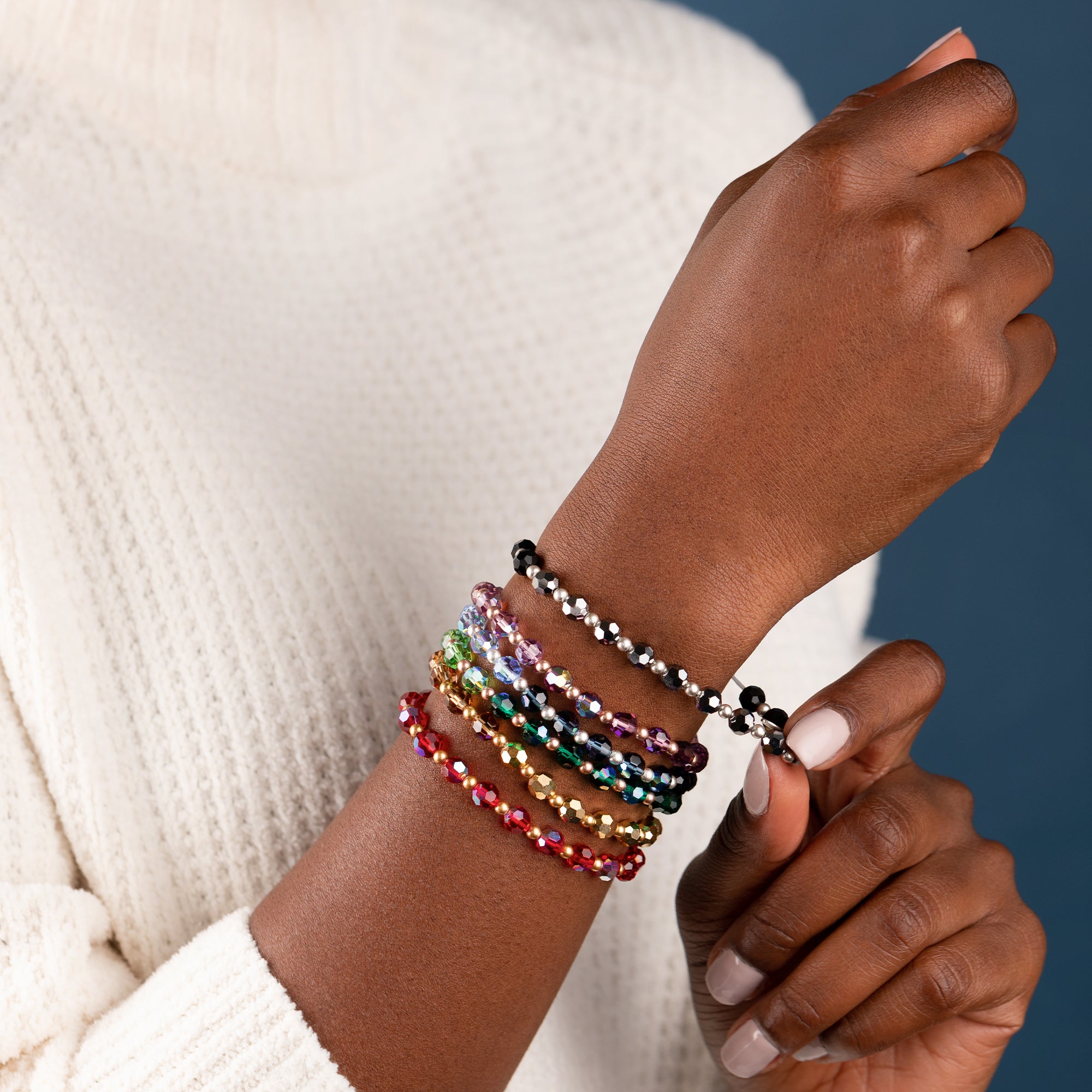 Smoky Crystal Stretch Bracelet for Women - Adjustable Elastic Beaded Bangle for Yoga, Meditation & Everyday Wear