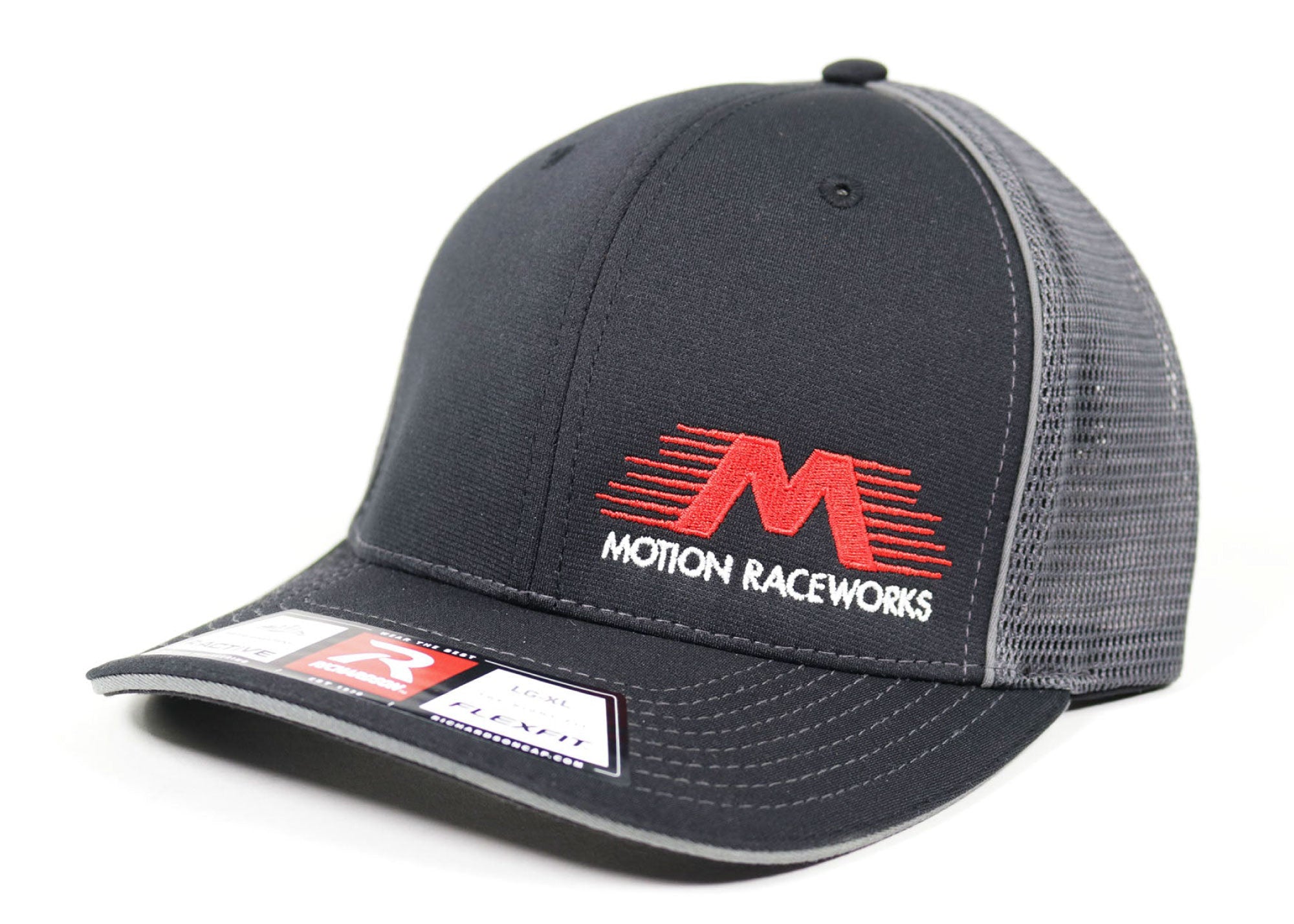 Motion Raceworks Black/Gray Flex Fit Hat - Adjustable Performance Cap for Racing, Motorsports & Outdoor Activities