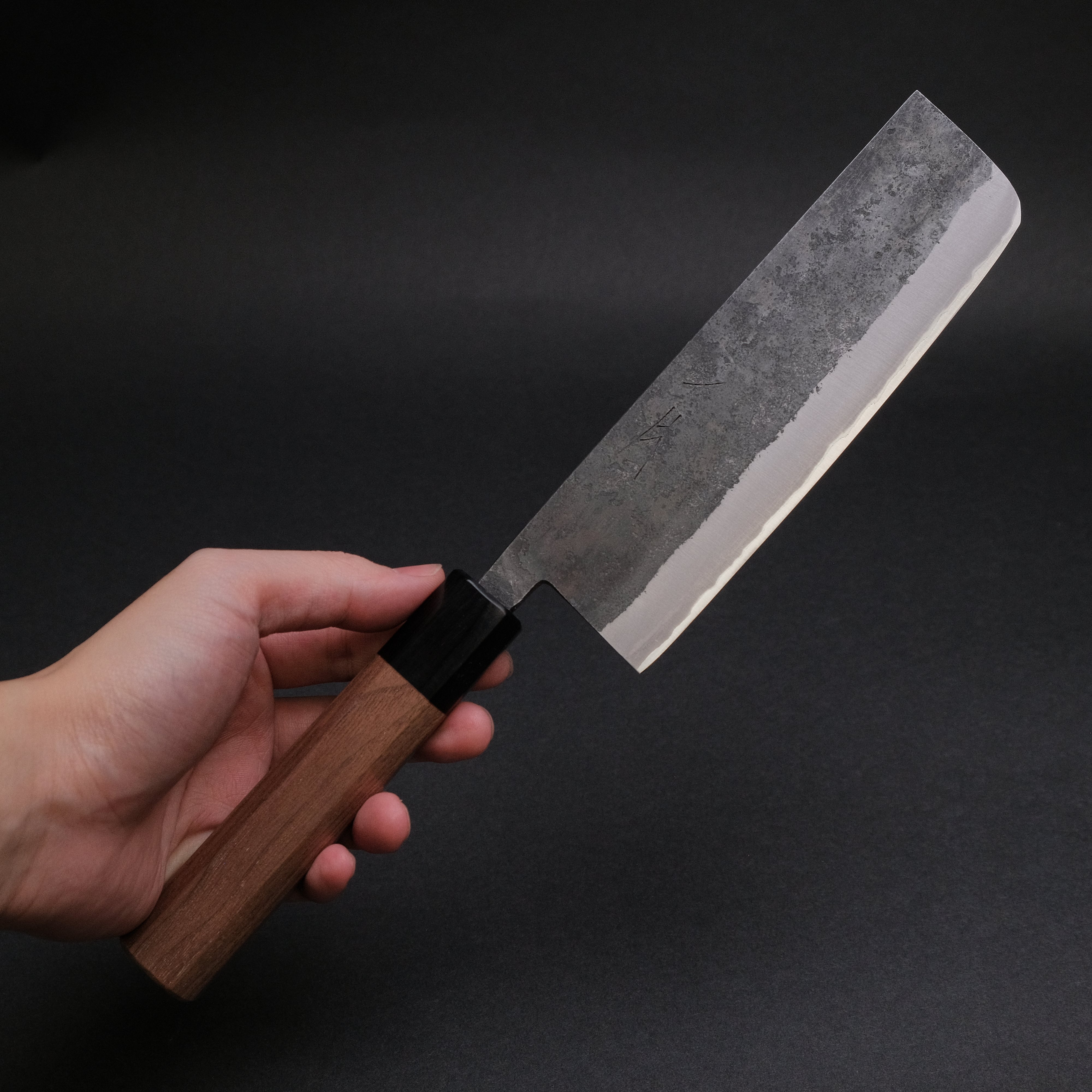 Hitohira Harima Forged Blue #2 Stainless Clad Nakiri Knife - Kurouchi Finish with Walnut Handle - Perfect for Vegetable Chopping, Slicing & Food Prep in Professional & Home Kitchens