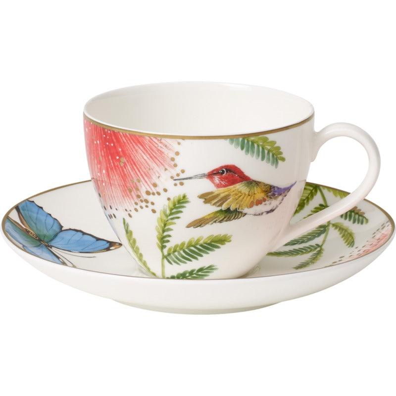 Amazonia Anmut Teacup and Saucer Set of 2 - Elegant Porcelain Tea Cups for Afternoon Tea, Coffee, or Dessert - Perfect for Home, Cafe, or Gift Giving