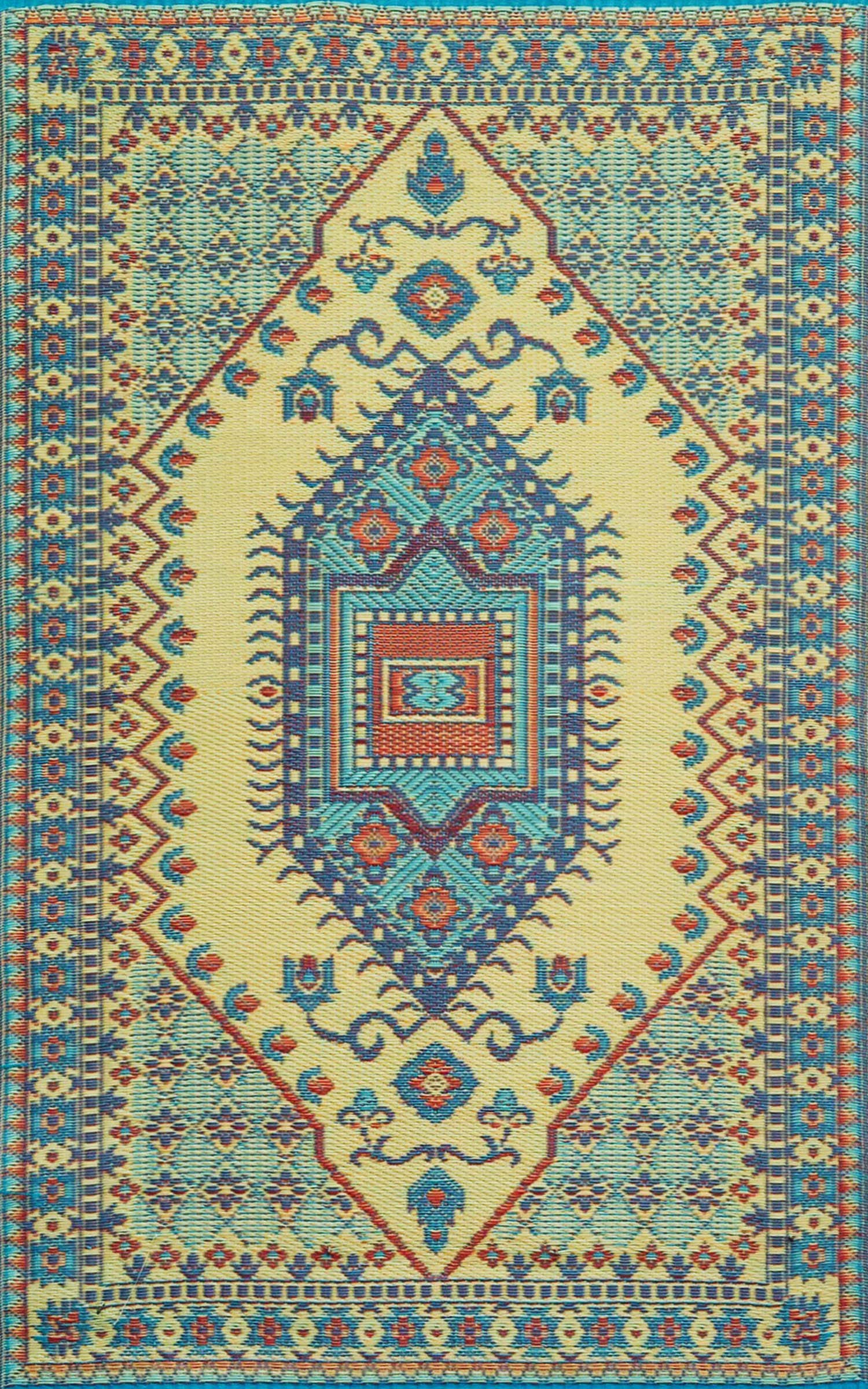 Mad Mats® Reversible Plastic Outdoor Rug - 4' x 6' Plum Oriental Turkish Design for Patio, Porch, Deck, Kitchen & Bathroom - Durable, Waterproof & Easy to Clean - Perfect for Outdoor Entertaining, Poolside, Camping & High-Traffic Areas