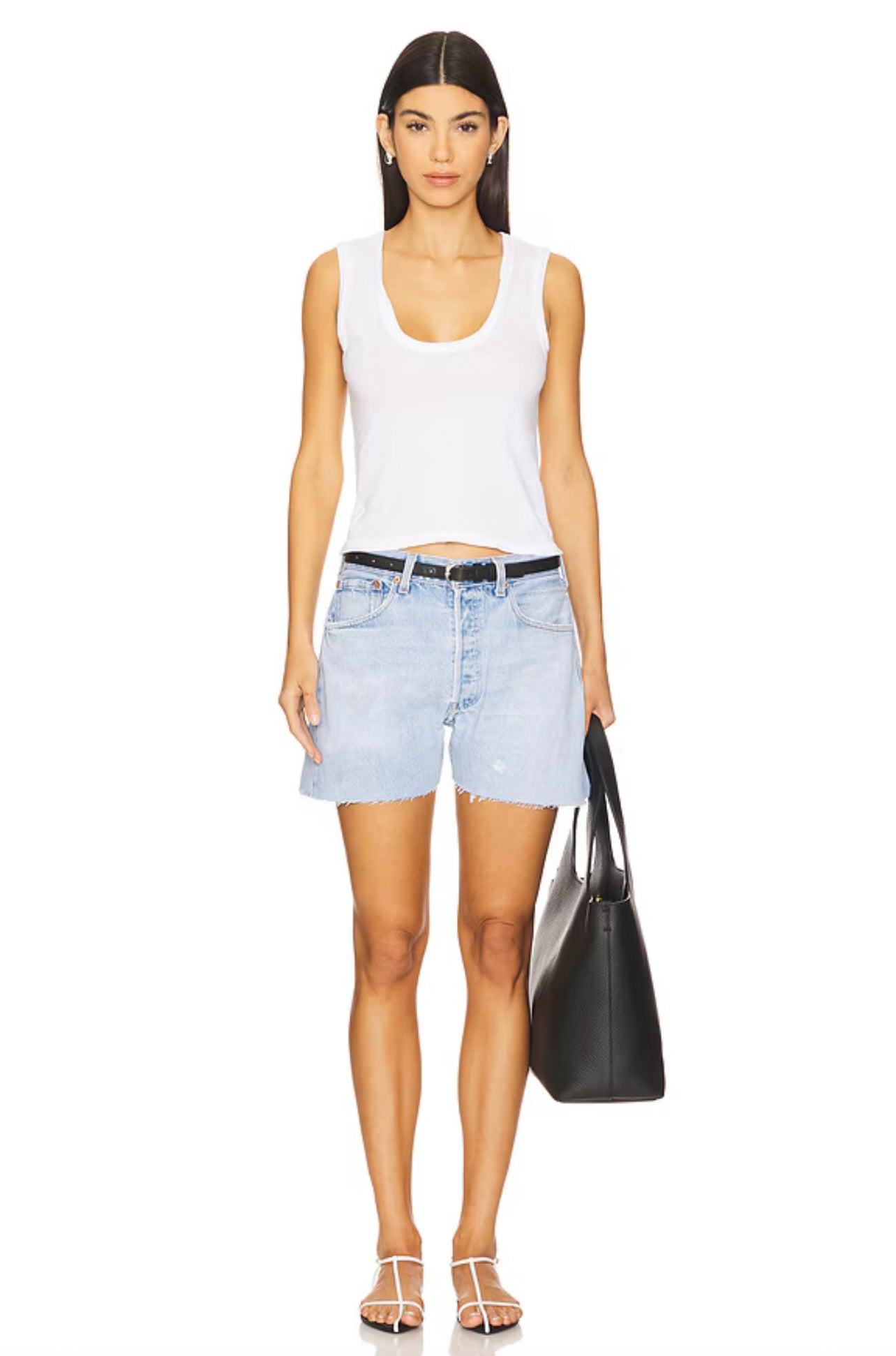Aligrace Michelle Women's Light Wash Baggy Denim Shorts - Casual High Waist Distressed Jeans for Summer Outfits & Beach Vacations