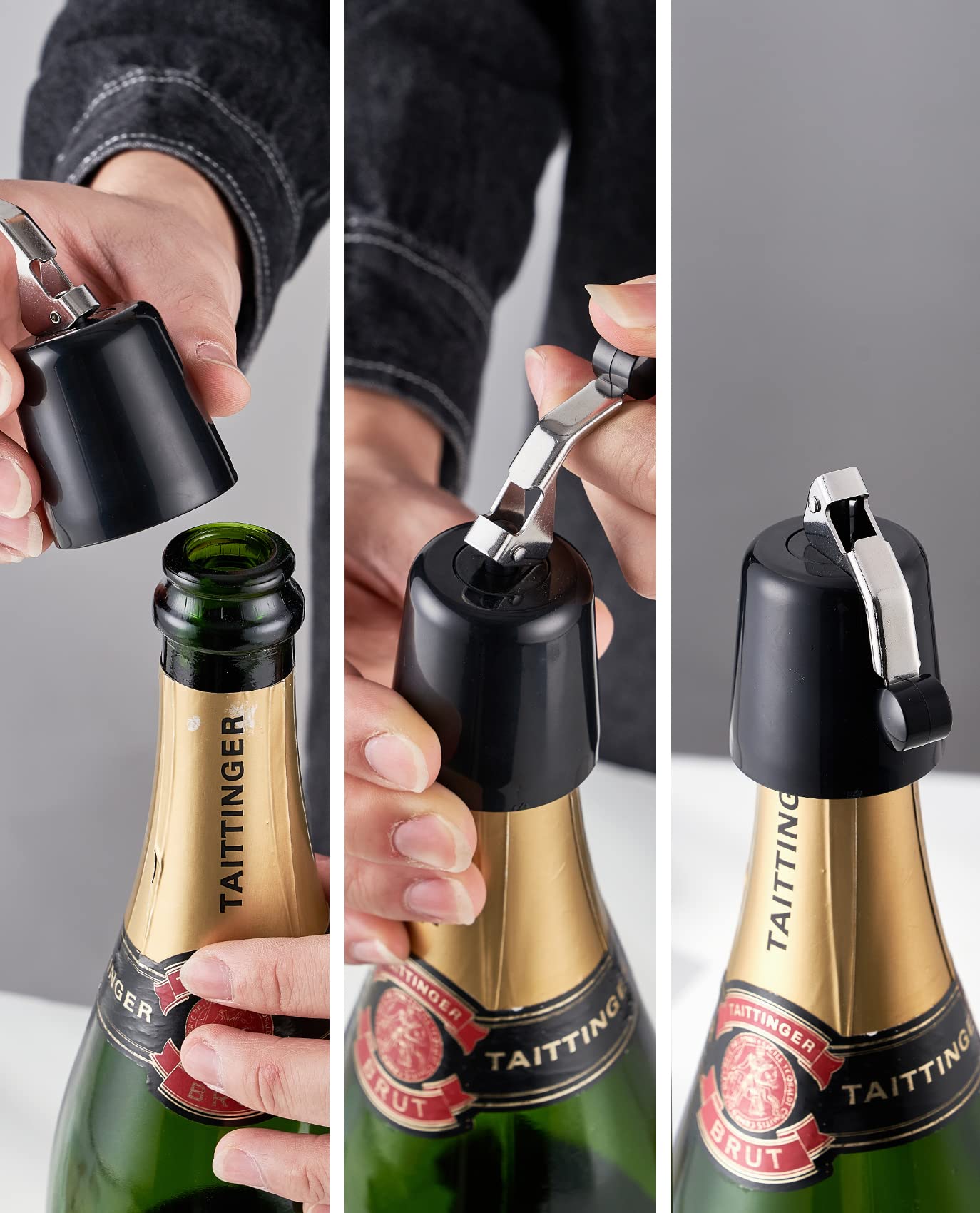 Guokoo Expandable Silicone Wine Bottle Stopper - Reusable Beverage Sealer for Wine, Champagne & Beer - Airtight Black Stopper (1-Pack) - Perfect for Parties, Bars & Home Wine Storage