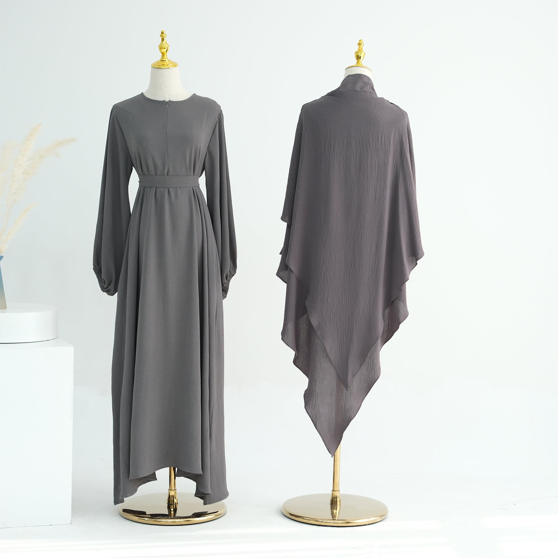 Premium Gray Abaya Khimar Set - Modest Islamic Prayer Dress for Women - Perfect for Prayer, Mosque, and Special Occasions