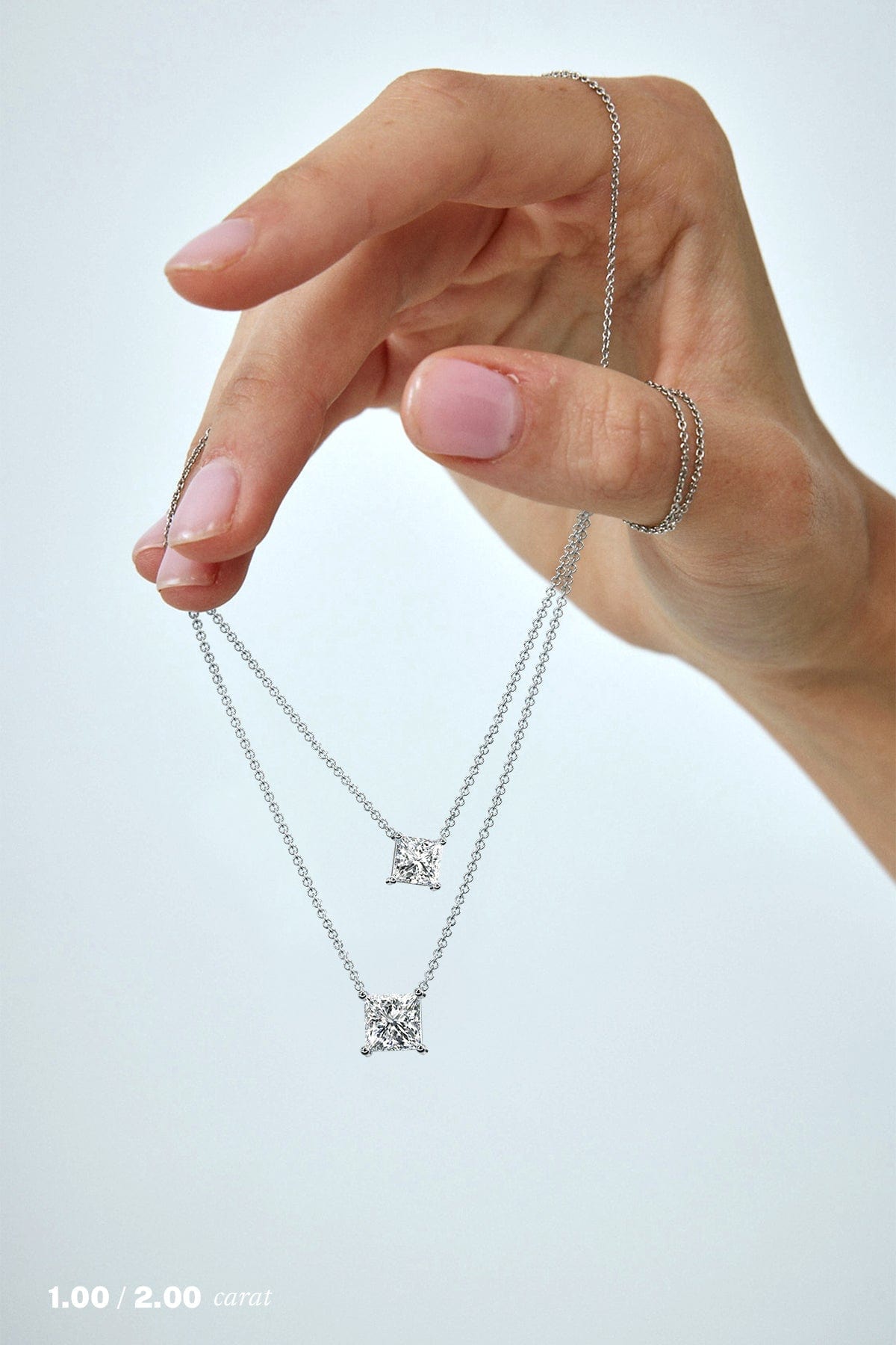 2 Carat Princess Cut Floating Diamond Necklace for Women - Elegant Pendant Jewelry Gift for Anniversary, Wedding & Special Occasions