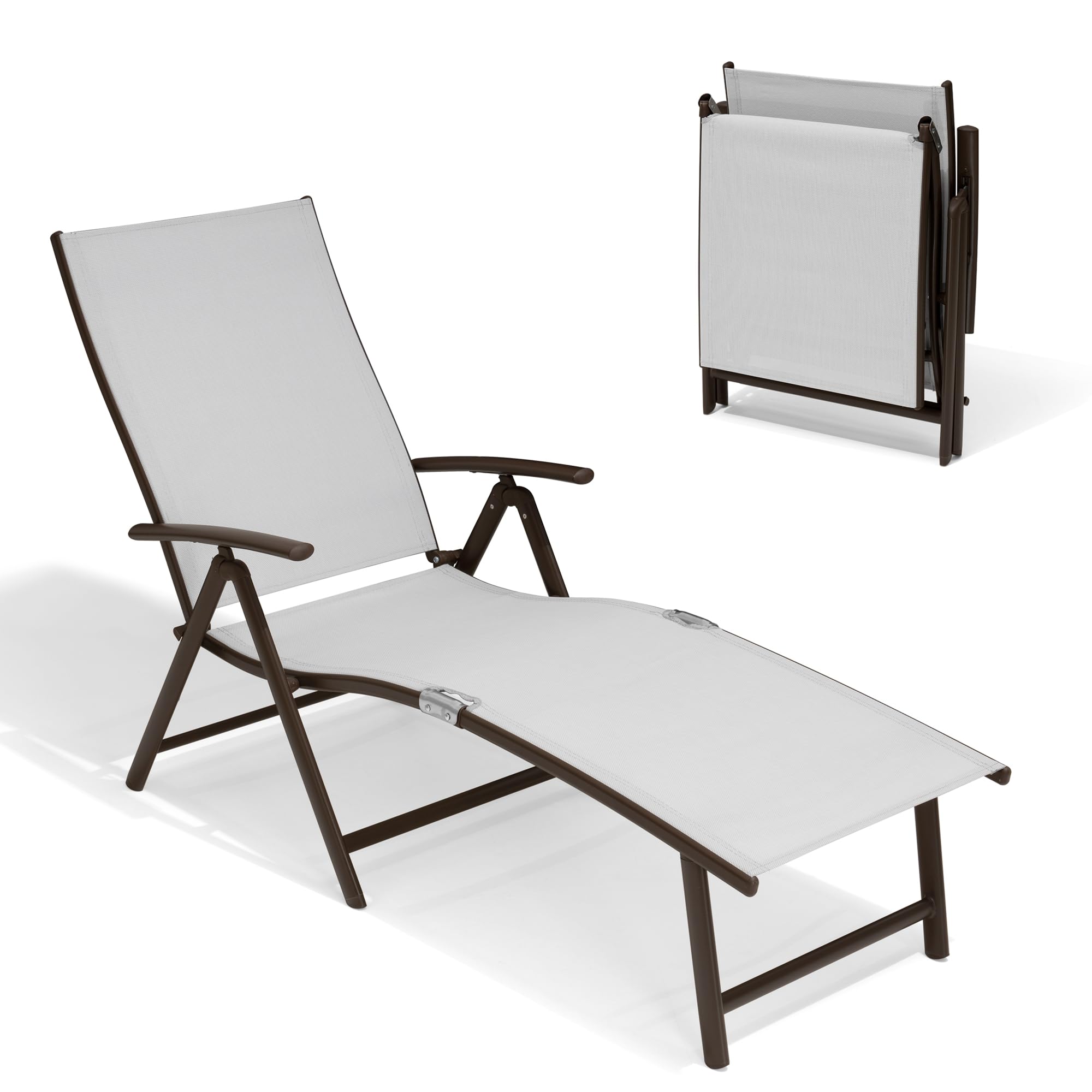Crestlive Folding Patio Chaise Lounge Chair - Adjustable Aluminum Outdoor Pool Recliner with 8 Positions, No Assembly Required - Perfect for Backyard, Beach, and Poolside Relaxation