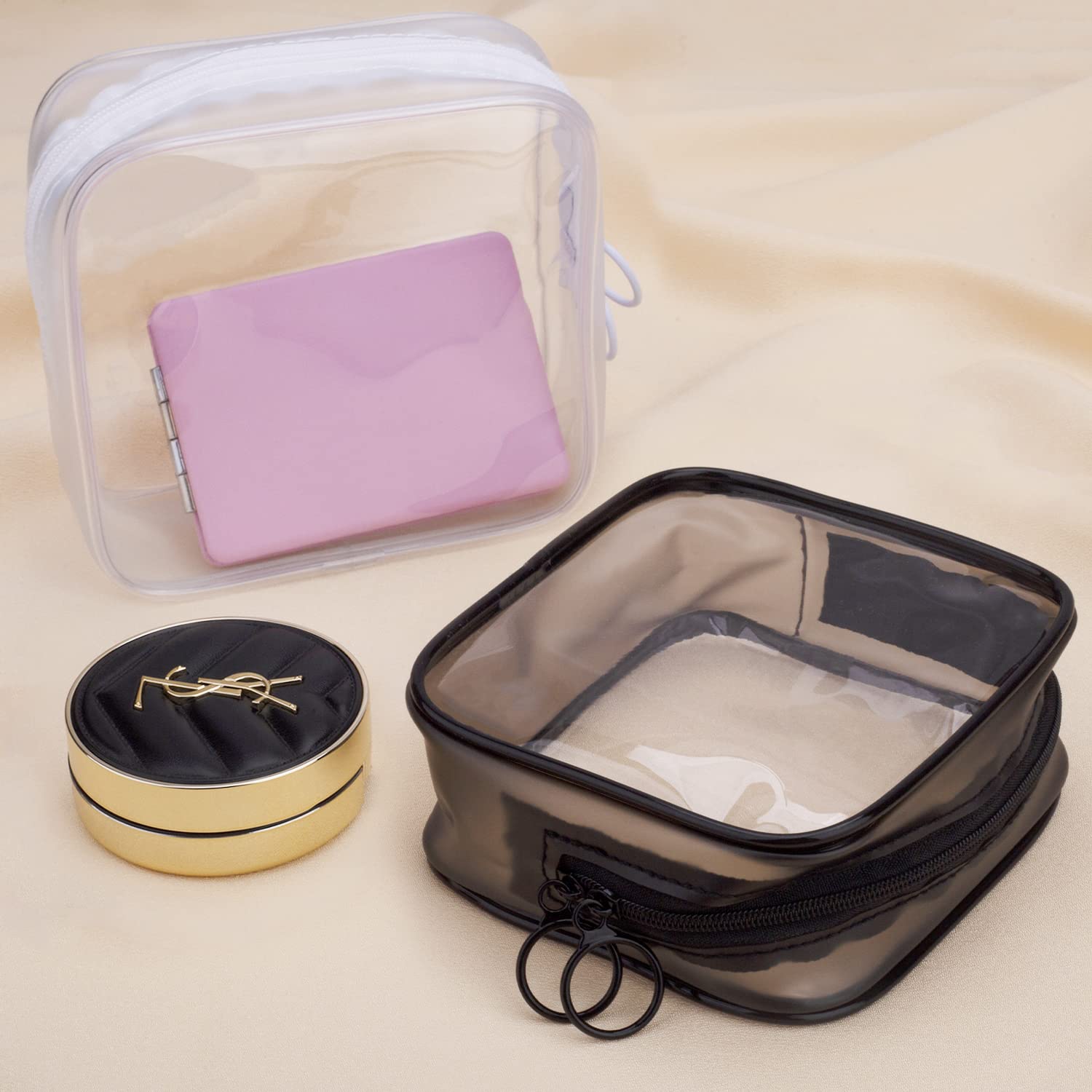 LYroo 2 Pack Small Clear Makeup Bags - Mini Cosmetic Zipper Pouch for Women, Travel Essentials Organizer, Purse Accessories (Perfect for Toiletries, Jewelry & Small Items)